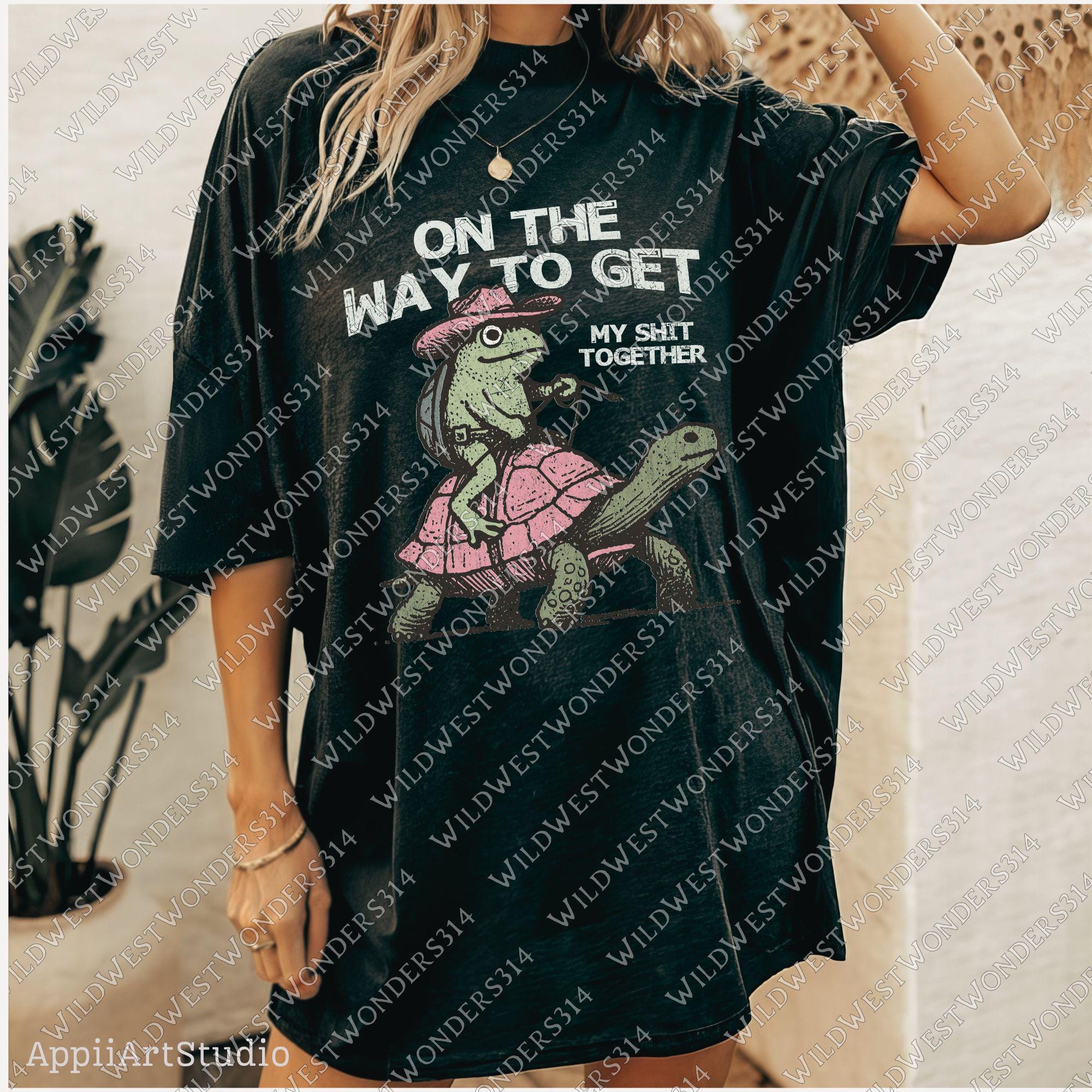 Sarcastic saying design Png - Funny Western design for sublimation - Cowboy Frog on Turtle graphic Png - Retro Western Animal Humor Design