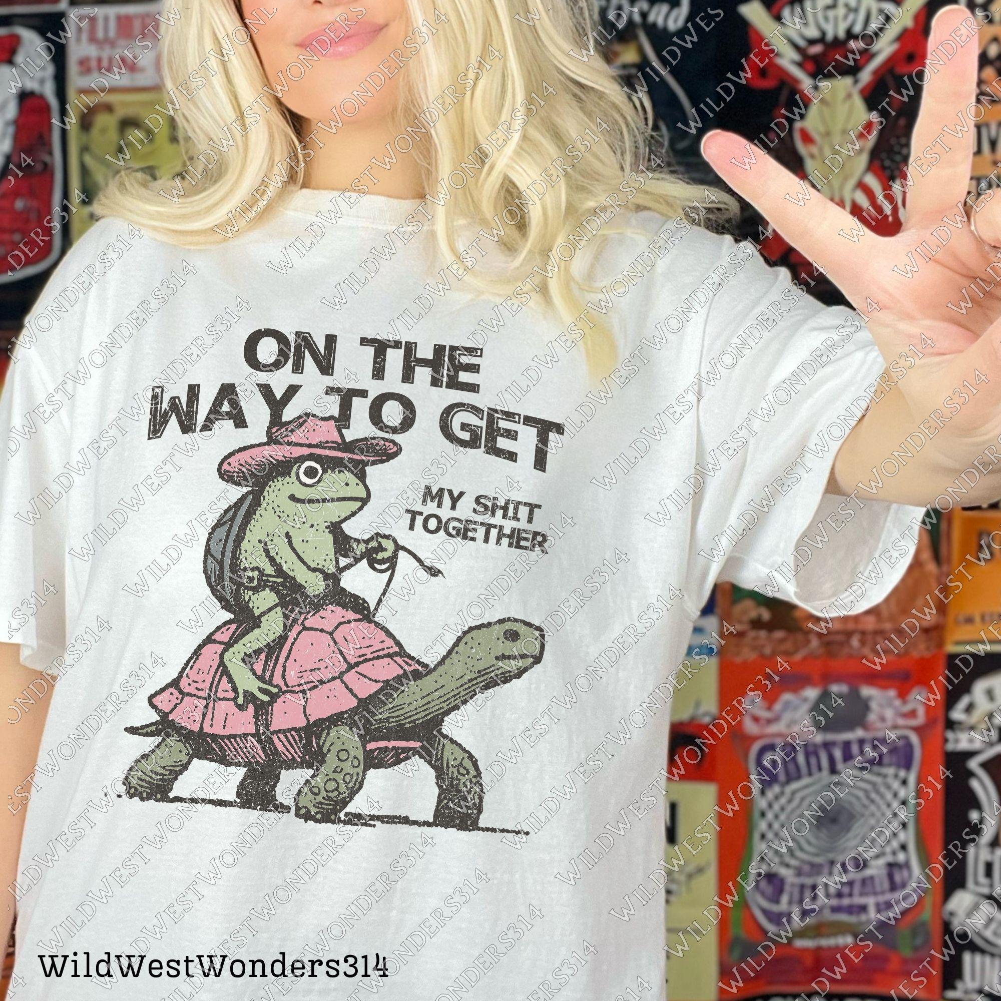 Sarcastic saying design Png - Funny Western design for sublimation - Cowboy Frog on Turtle graphic Png - Retro Western Animal Humor Design