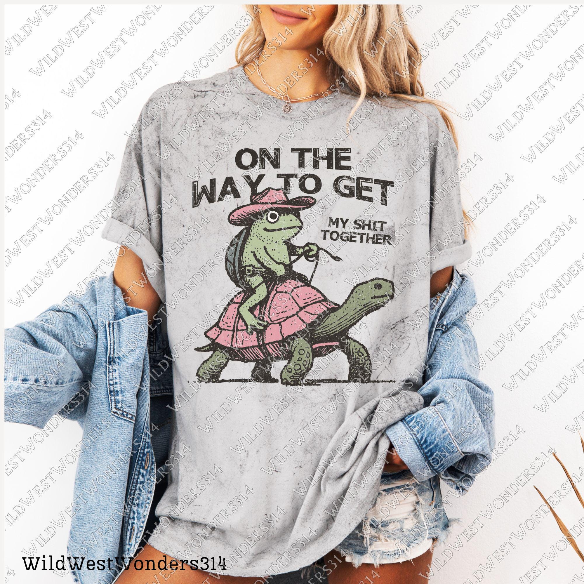 Sarcastic saying design Png - Funny Western design for sublimation - Cowboy Frog on Turtle graphic Png - Retro Western Animal Humor Design