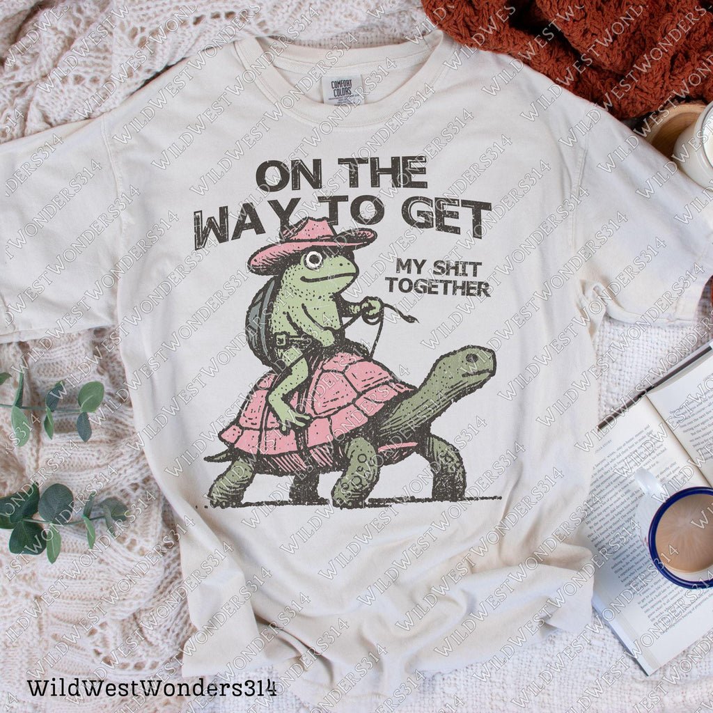 Sarcastic saying design Png - Funny Western design for sublimation - Cowboy Frog on Turtle graphic Png - Retro Western Animal Humor Design