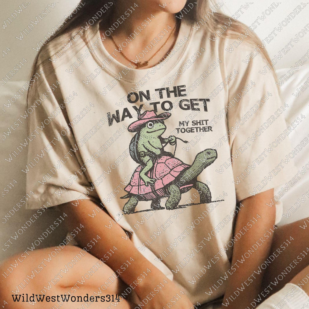 Sarcastic saying design Png - Funny Western design for sublimation - Cowboy Frog on Turtle graphic Png - Retro Western Animal Humor Design