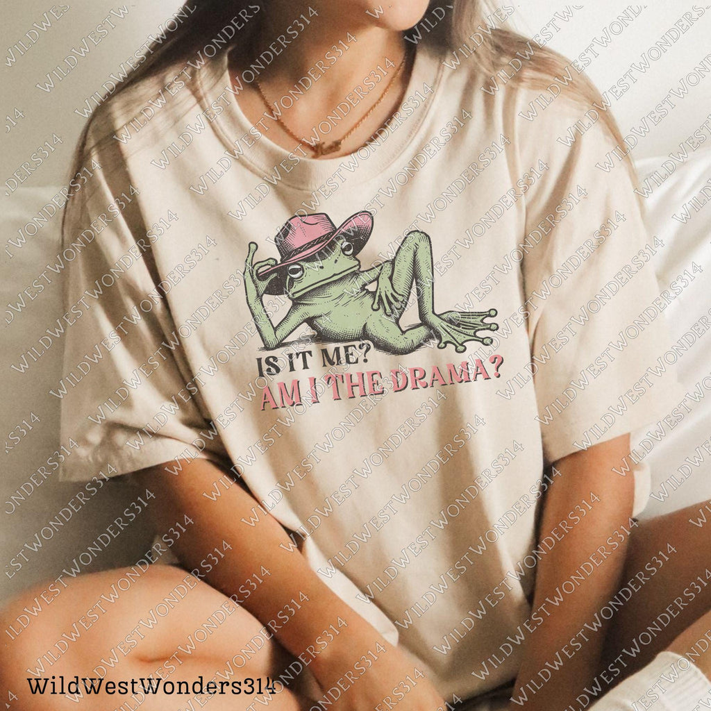 Funny Frog "Am I the Drama?" PNG - Sarcastic Retro Frog - Trendy t-shirt design Png - Mental health quote Png - Western frog graphic