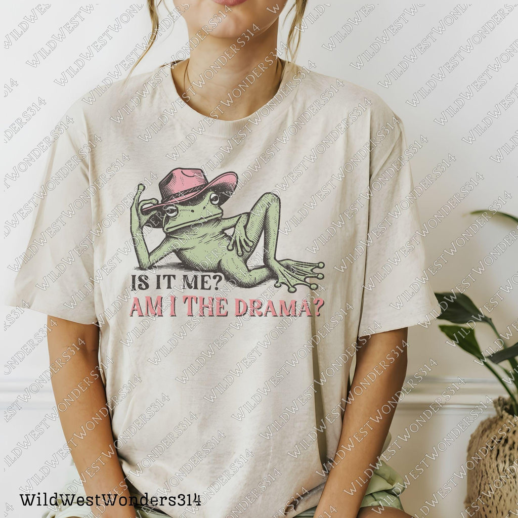 Funny Frog "Am I the Drama?" PNG - Sarcastic Retro Frog - Trendy t-shirt design Png - Mental health quote Png - Western frog graphic