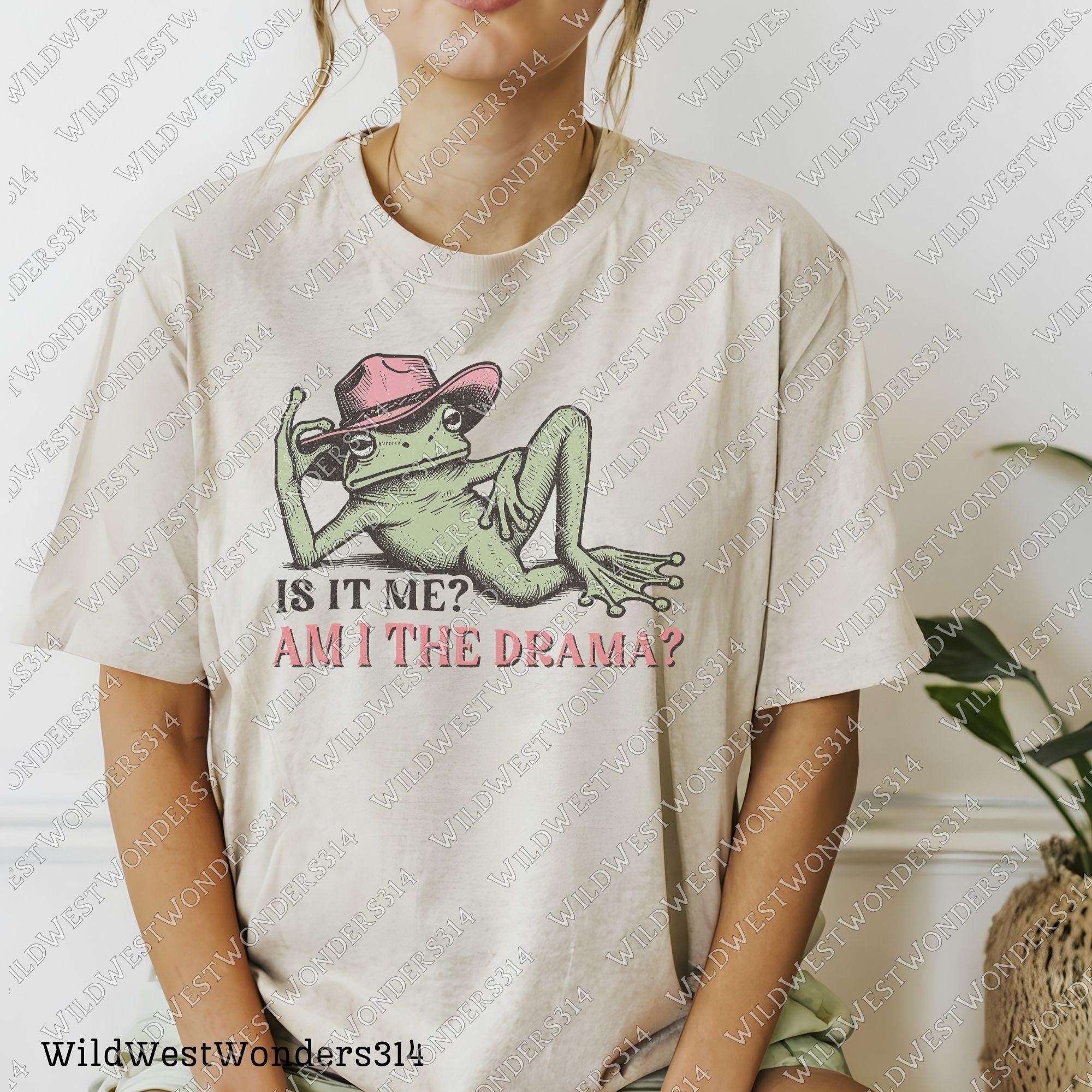 Funny Frog "Am I the Drama?" PNG - Sarcastic Retro Frog - Trendy t-shirt design Png - Mental health quote Png - Western frog graphic