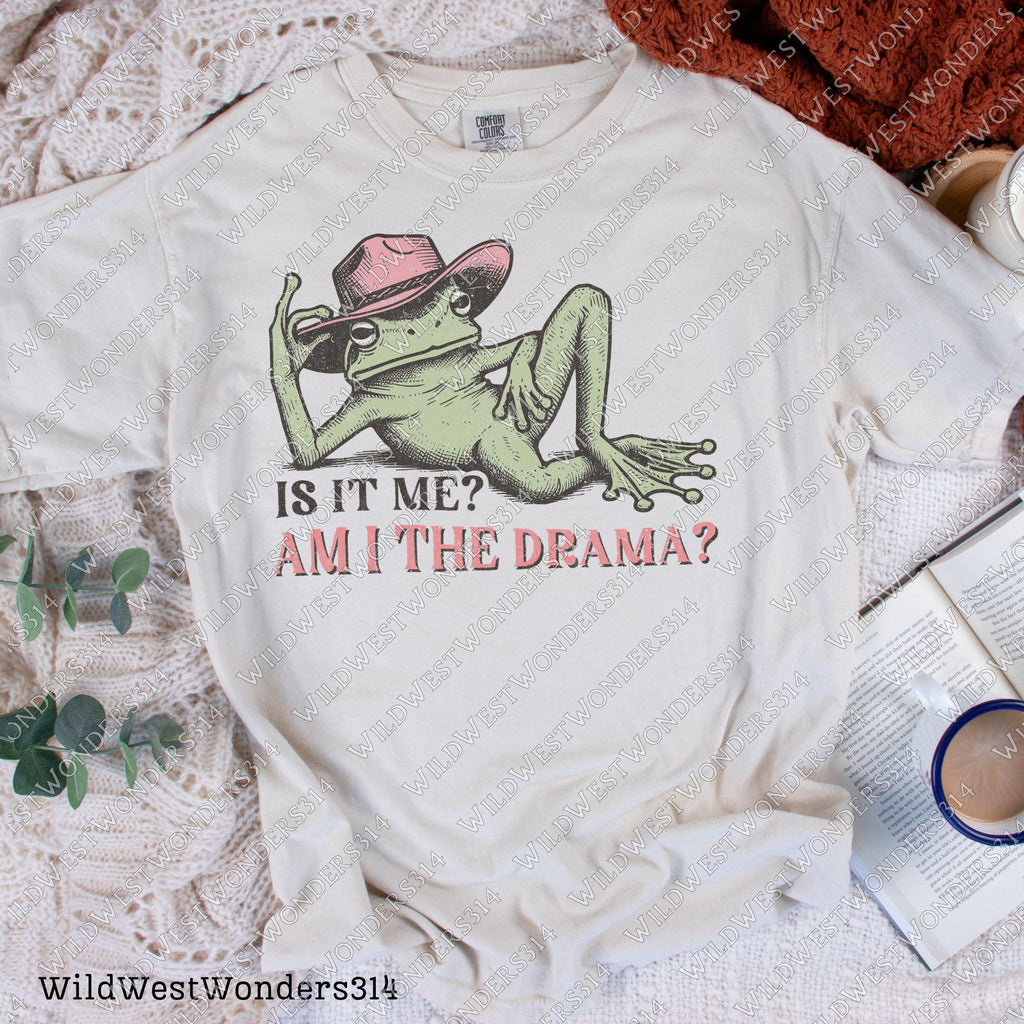 Funny Frog "Am I the Drama?" PNG - Sarcastic Retro Frog - Trendy t-shirt design Png - Mental health quote Png - Western frog graphic