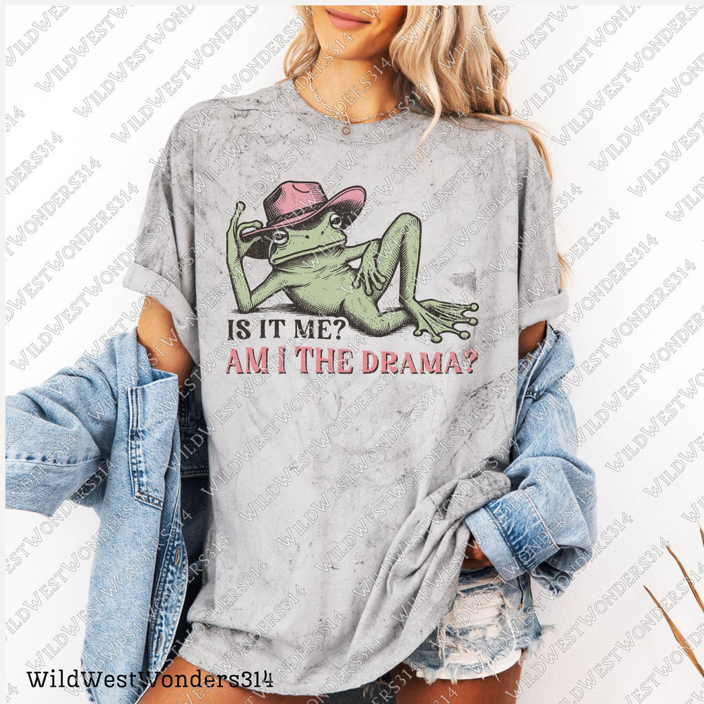 Funny Frog "Am I the Drama?" PNG - Sarcastic Retro Frog - Trendy t-shirt design Png - Mental health quote Png - Western frog graphic