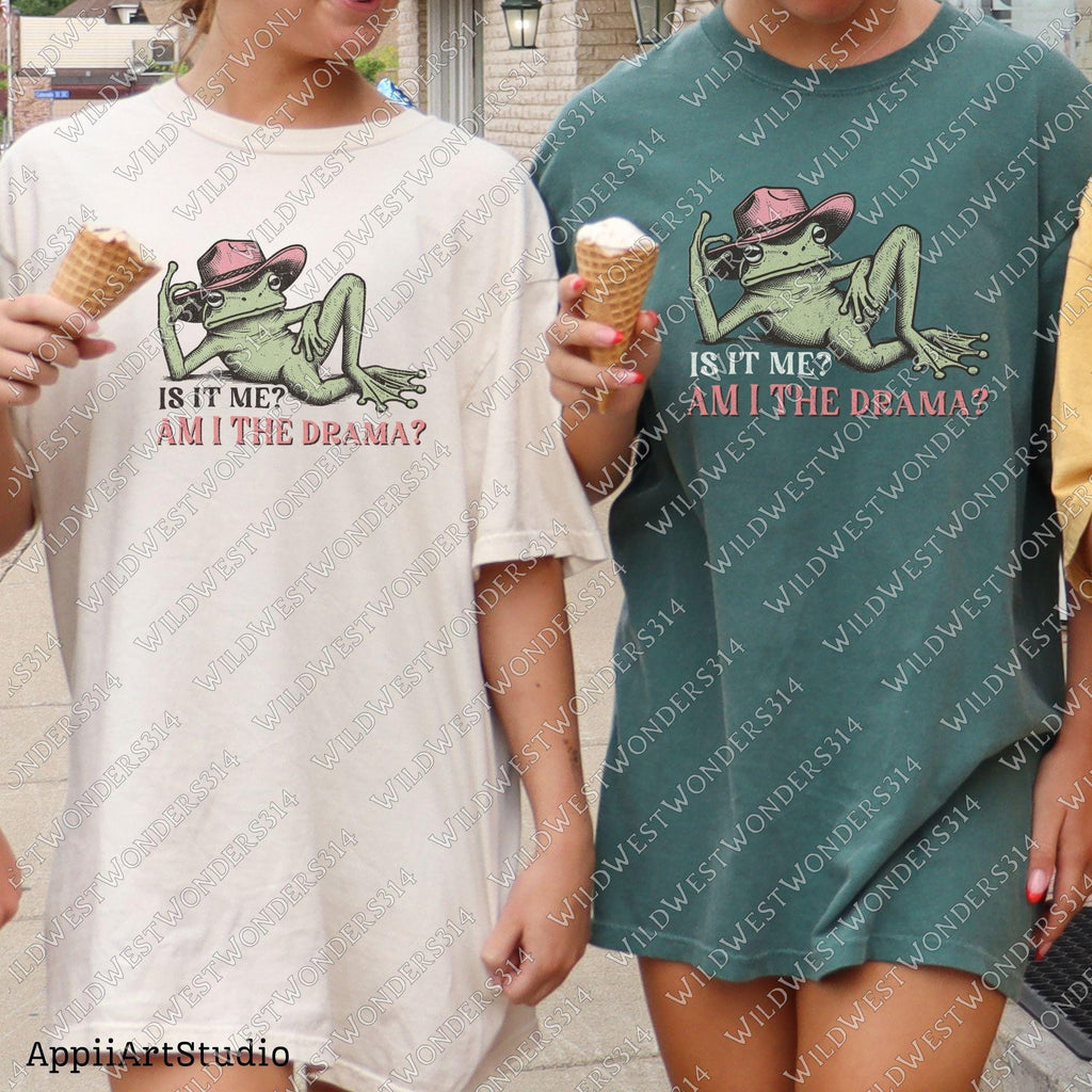 Funny Frog "Am I the Drama?" PNG - Sarcastic Retro Frog - Trendy t-shirt design Png - Mental health quote Png - Western frog graphic