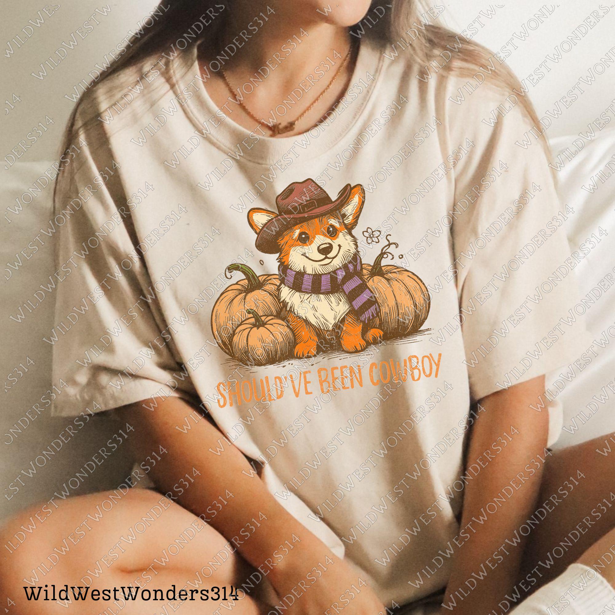 Should've Been Cowboy Png, Cute Corgi Cowboy PNG, Vintage Fall Dog PNG, Pumpkin Halloween Png, Autumn Halloween, Western Cowboy Pumpkin Png