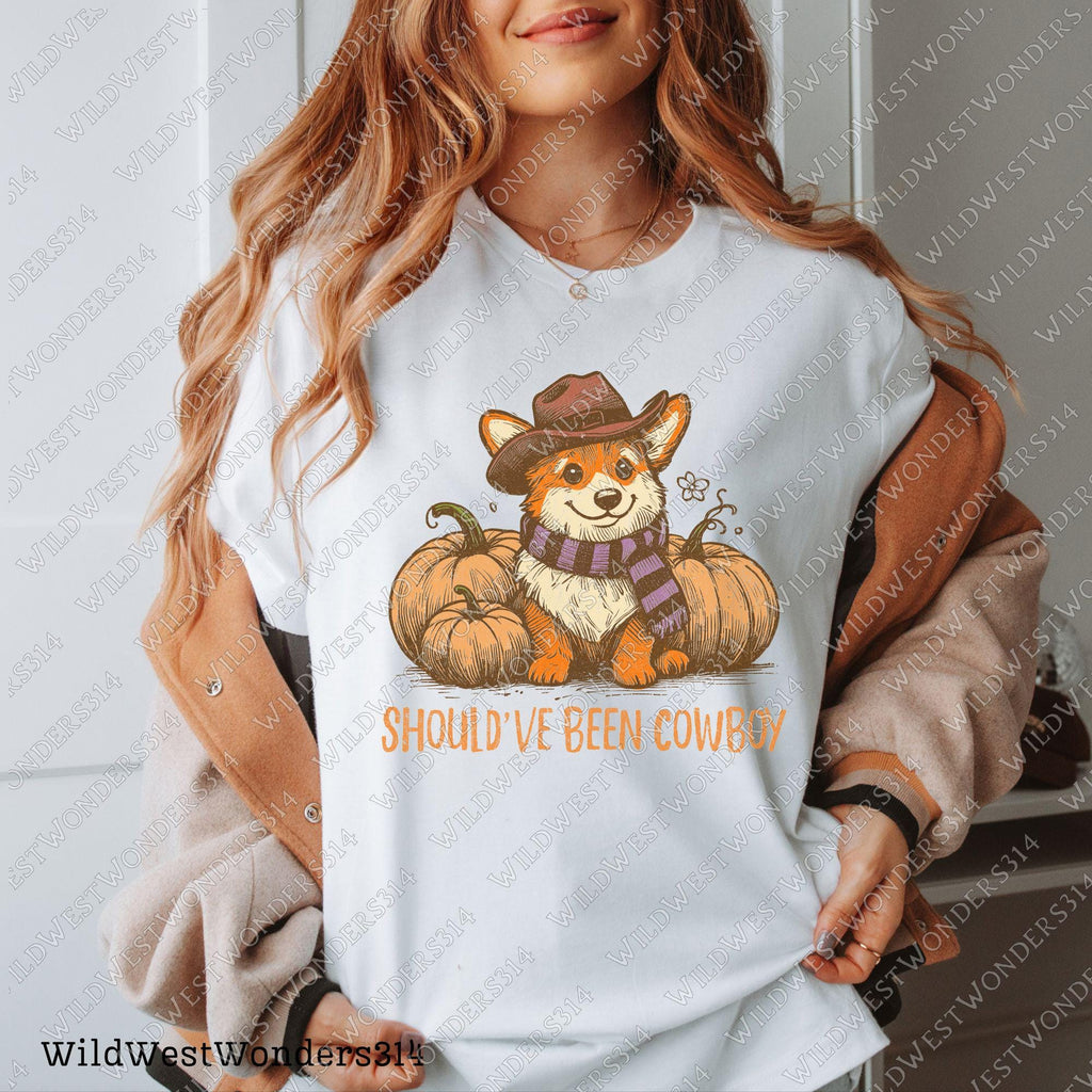Should've Been Cowboy Png, Cute Corgi Cowboy PNG, Vintage Fall Dog PNG, Pumpkin Halloween Png, Autumn Halloween, Western Cowboy Pumpkin Png