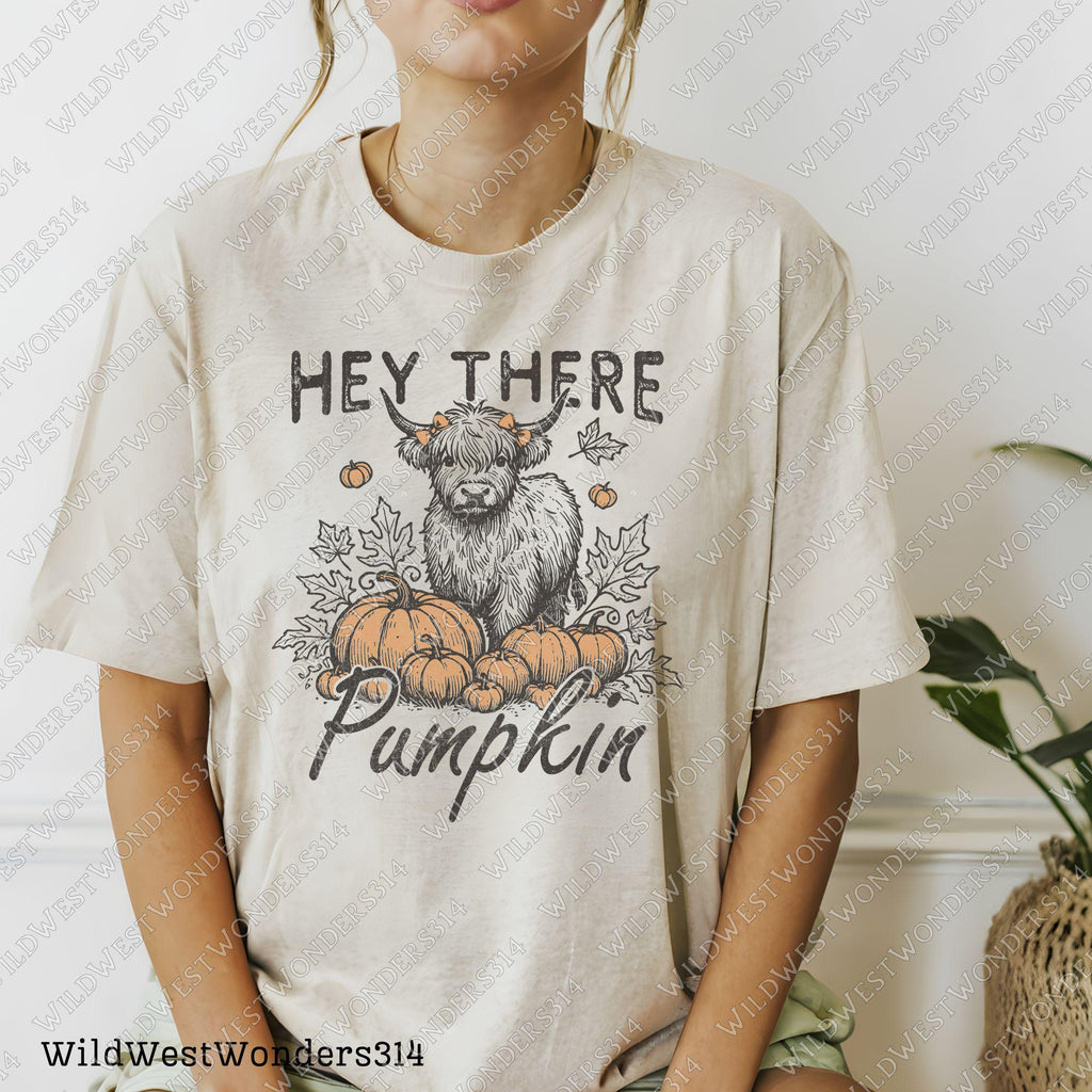 Hay there pumpkin Png, Fall sublimation, Baby highland cow Png, Retro fall graphic, Fall shirt design, Trendy fall girl design, Westerncow