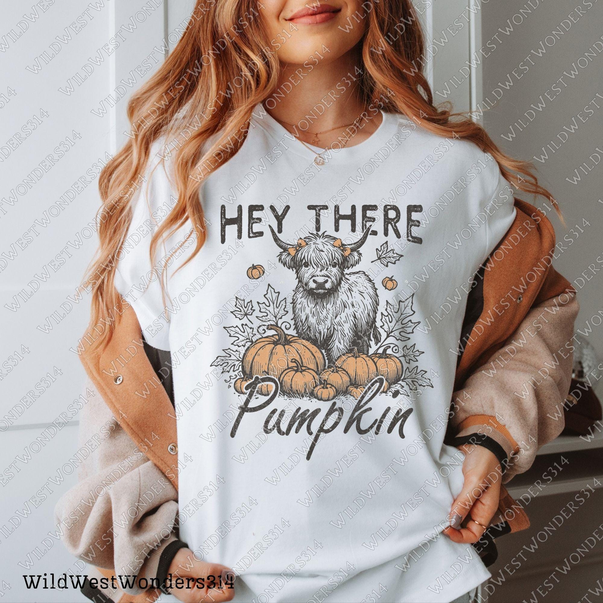 Hay there pumpkin Png, Fall sublimation, Baby highland cow Png, Retro fall graphic, Fall shirt design, Trendy fall girl design, Westerncow