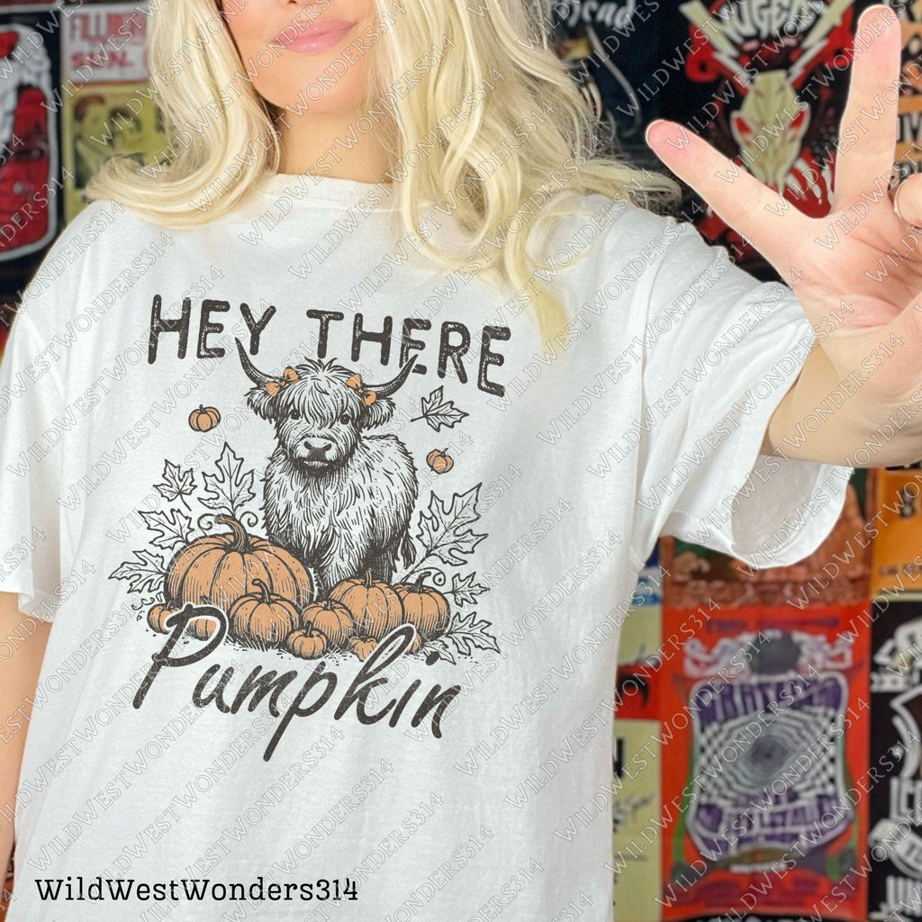 Hay there pumpkin Png, Fall sublimation, Baby highland cow Png, Retro fall graphic, Fall shirt design, Trendy fall girl design, Westerncow