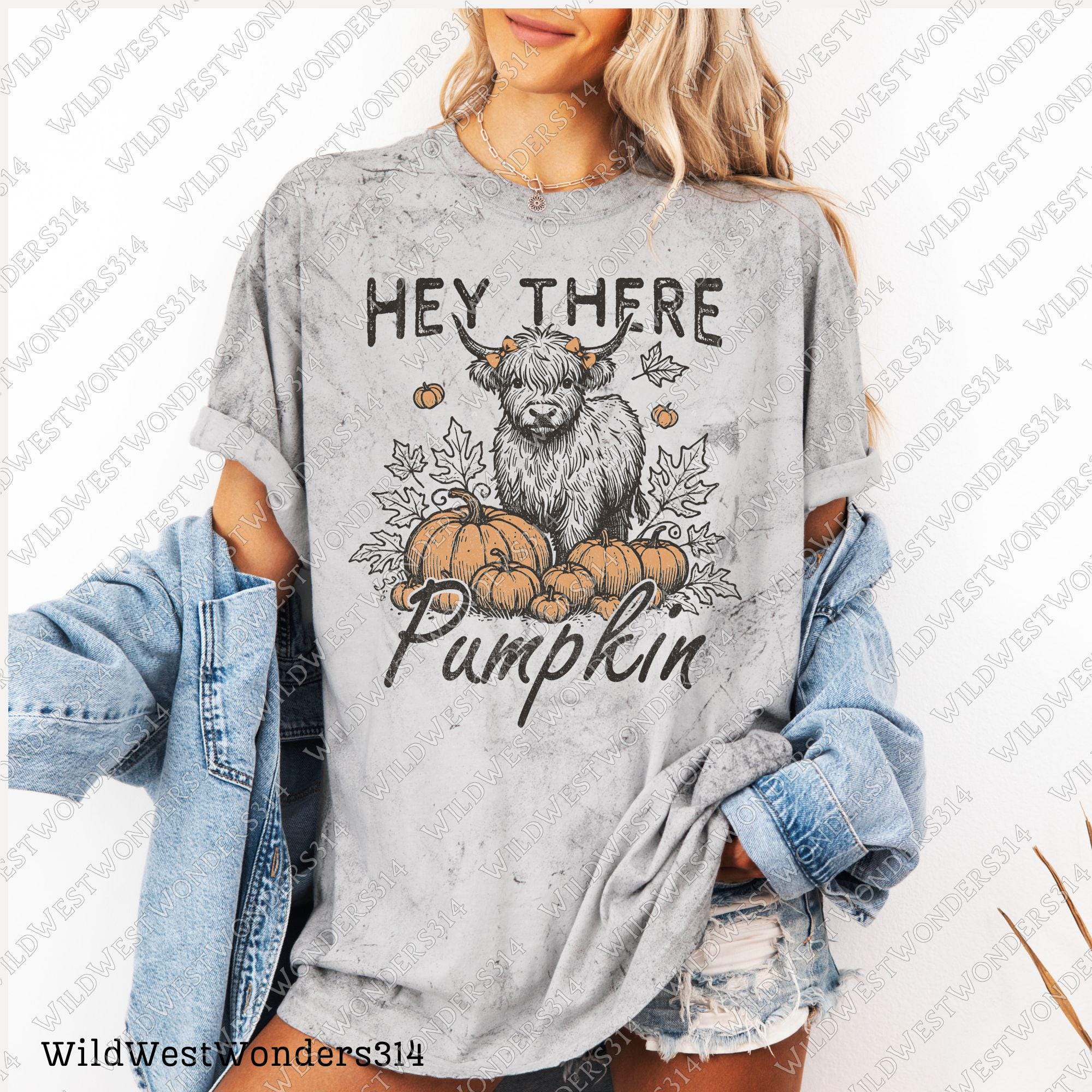 Hay there pumpkin Png, Fall sublimation, Baby highland cow Png, Retro fall graphic, Fall shirt design, Trendy fall girl design, Westerncow