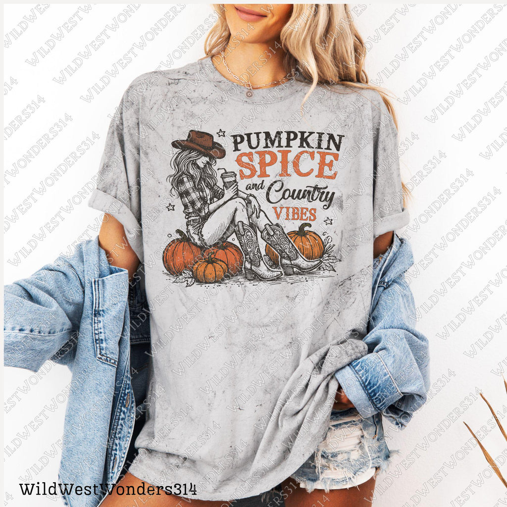 Pumpkin spice and country vibes Png, Fall shirt design, Retro fall sublimation design, Western fall Png, Western Cowgirl Pumpkin Png Digital