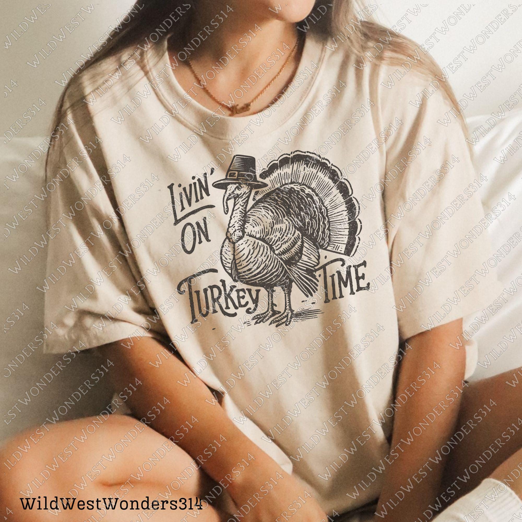 Livin' On Turkey Time Png, Fall sublimation design, Thanksgiving Turkey Png, Retro fall graphic, Fall shirt design, Trendy fall design