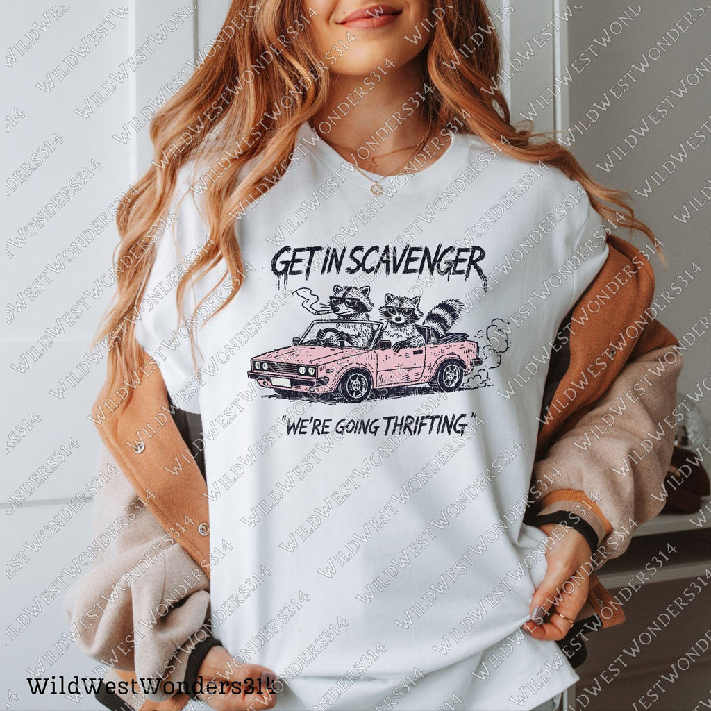 Get in Scavenger Raccoon PNG Thrifting Design for Shirts Sarcastic PNG Retro Vintage Digital File Trendy PNG Funny Quote Raccoon Funny Png