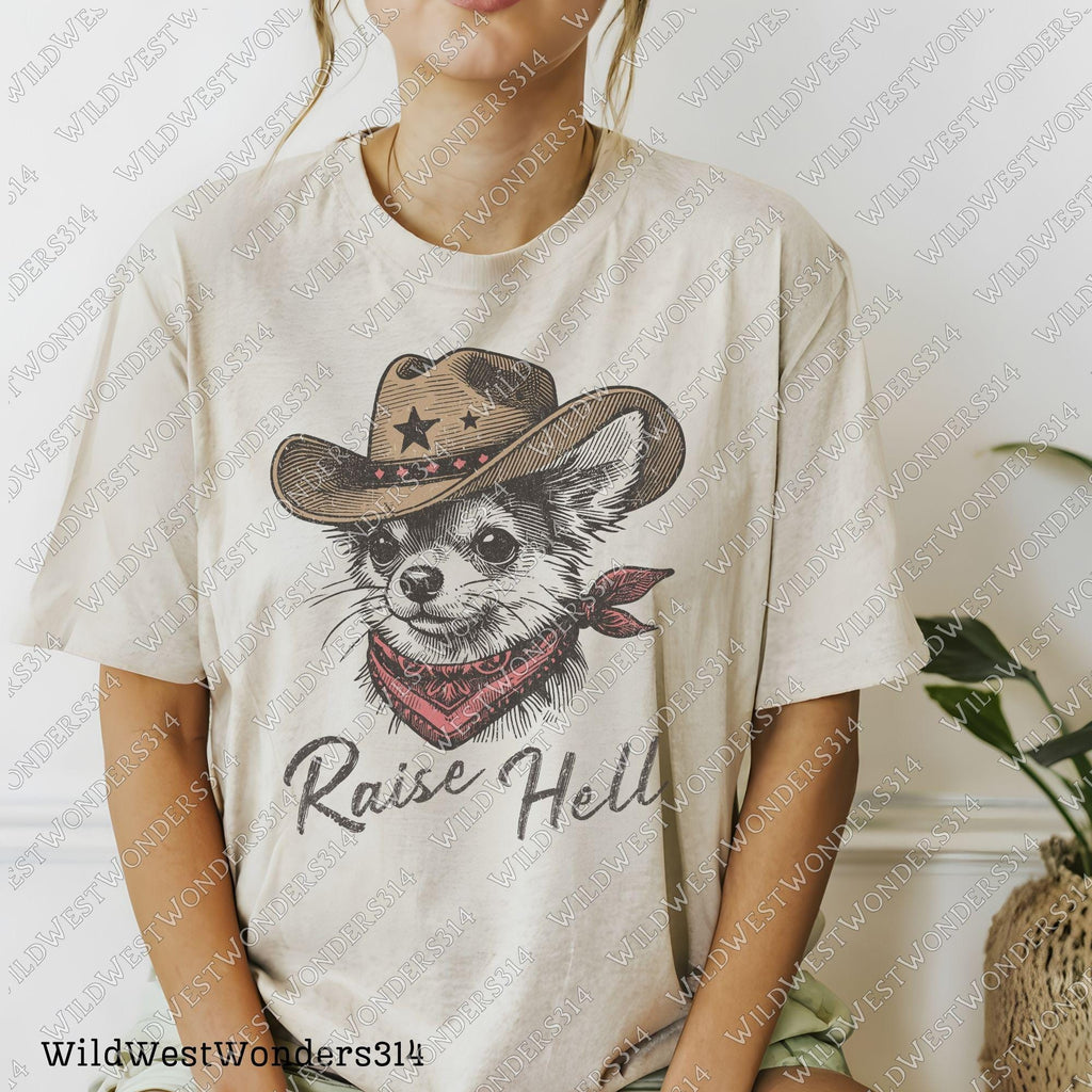 Raise hell Cowdog png, Western sublimation Png, Cowboy Chihuahua Png, Funny western shirt design, Cowboy graphic Png, Country shirt print