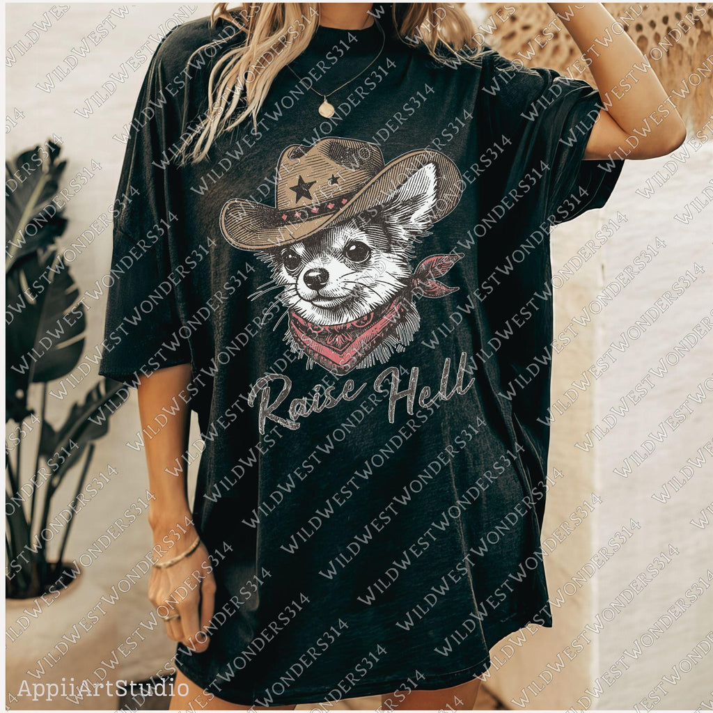 Raise hell Cowdog png, Western sublimation Png, Cowboy Chihuahua Png, Funny western shirt design, Cowboy graphic Png, Country shirt print
