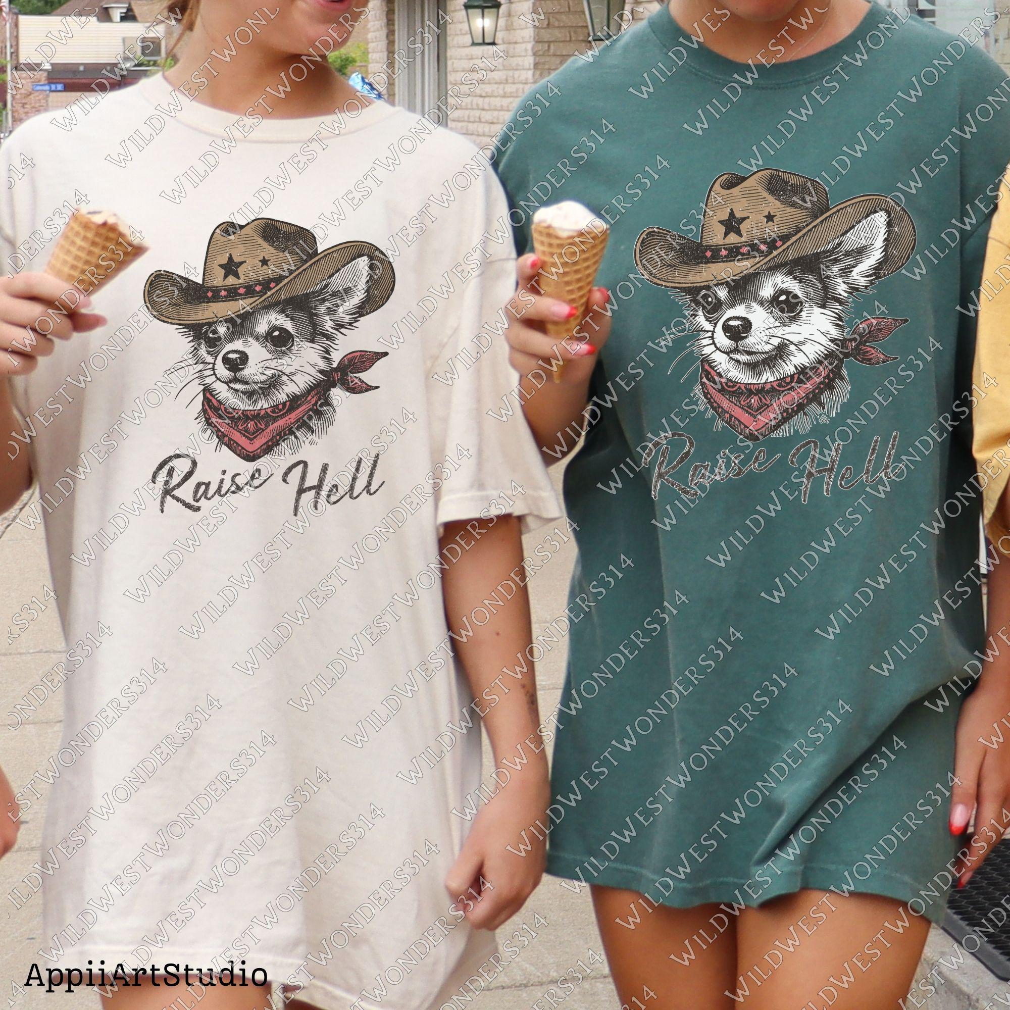 Raise hell Cowdog png, Western sublimation Png, Cowboy Chihuahua Png, Funny western shirt design, Cowboy graphic Png, Country shirt print