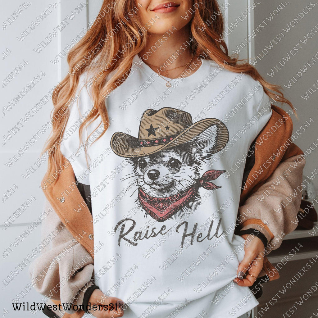 Raise hell Cowdog png, Western sublimation Png, Cowboy Chihuahua Png, Funny western shirt design, Cowboy graphic Png, Country shirt print