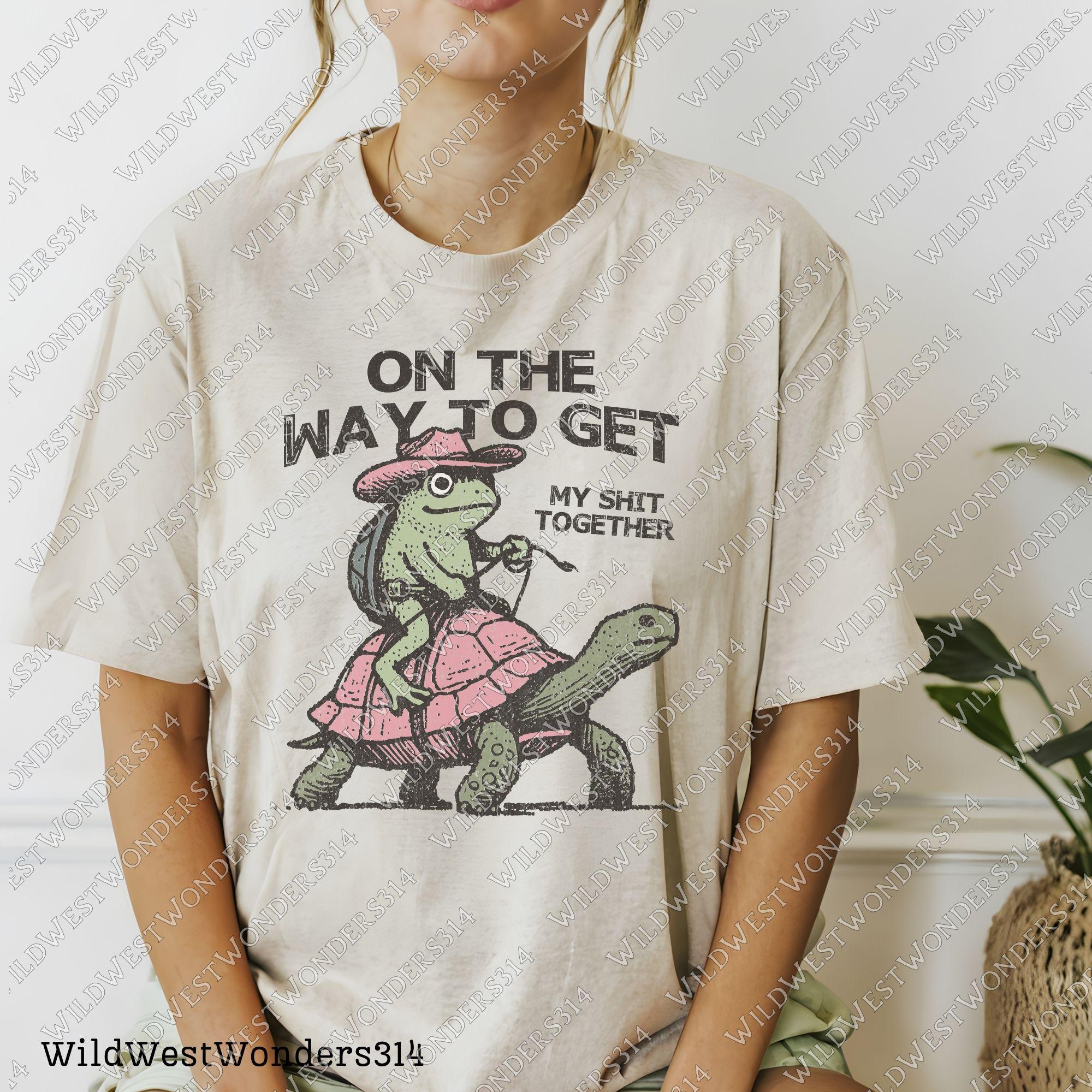 Sarcastic saying design Png - Funny Western design for sublimation - Cowboy Frog on Turtle graphic Png - Retro Western Animal Humor Design
