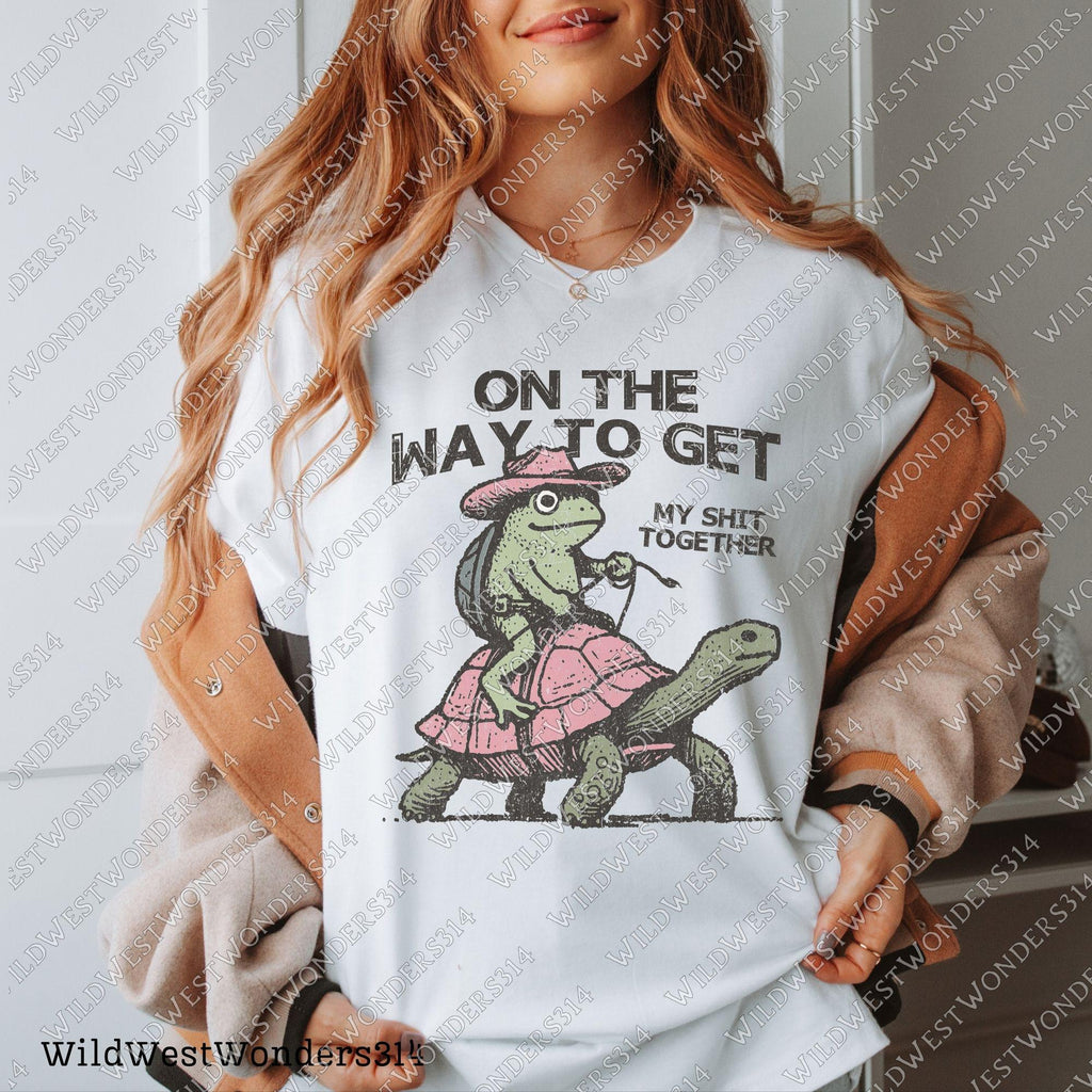 Sarcastic saying design Png - Funny Western design for sublimation - Cowboy Frog on Turtle graphic Png - Retro Western Animal Humor Design