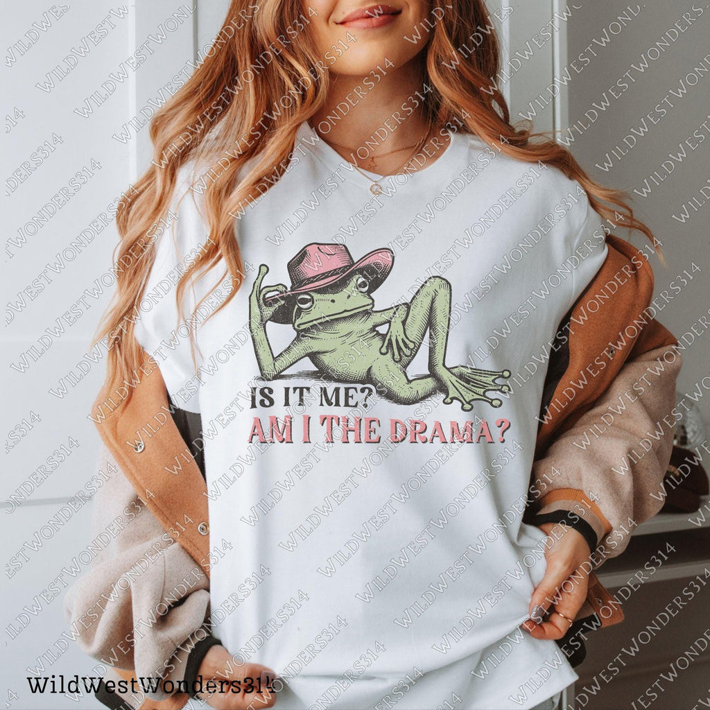Funny Frog "Am I the Drama?" PNG - Sarcastic Retro Frog - Trendy t-shirt design Png - Mental health quote Png - Western frog graphic