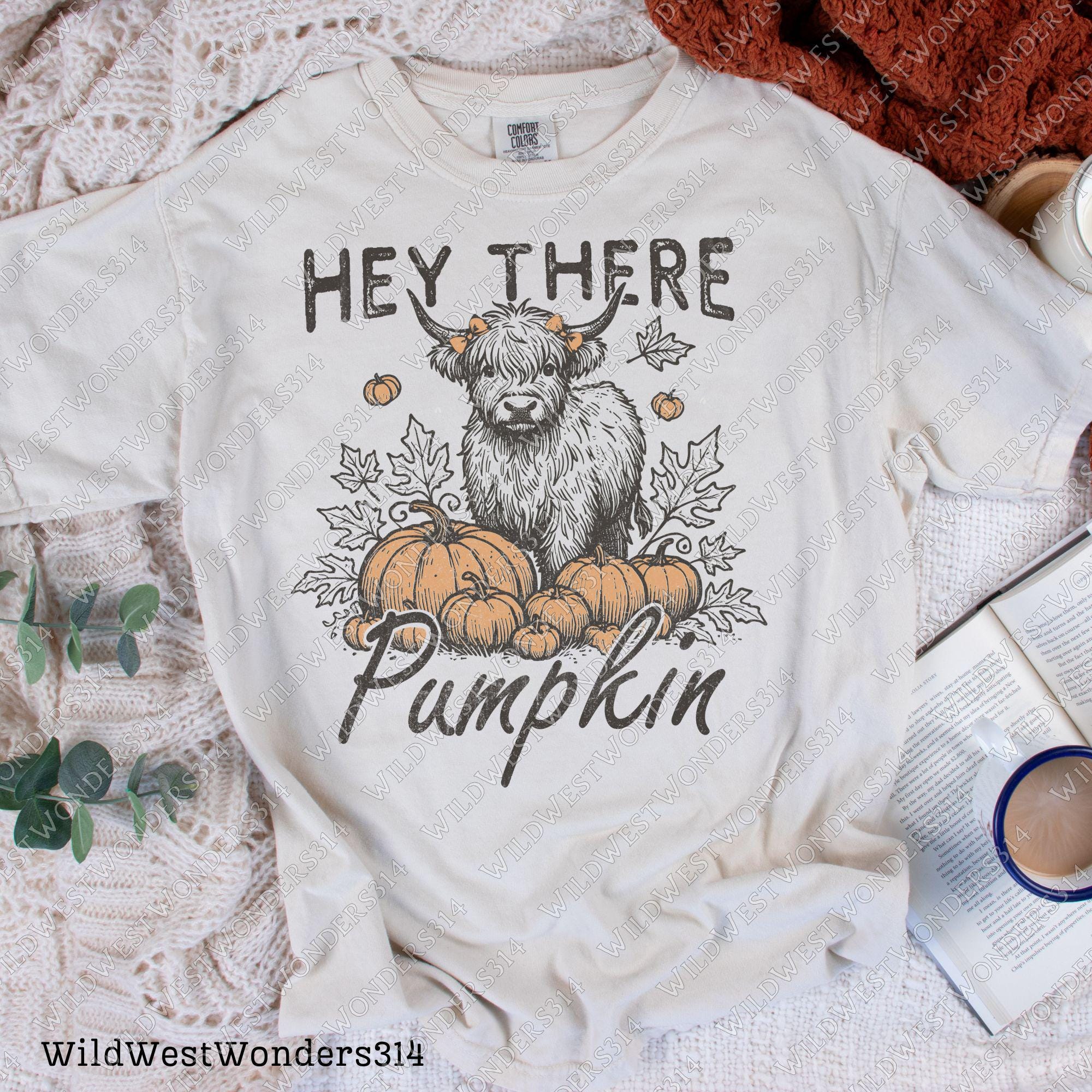 Hay there pumpkin Png, Fall sublimation, Baby highland cow Png, Retro fall graphic, Fall shirt design, Trendy fall girl design, Westerncow