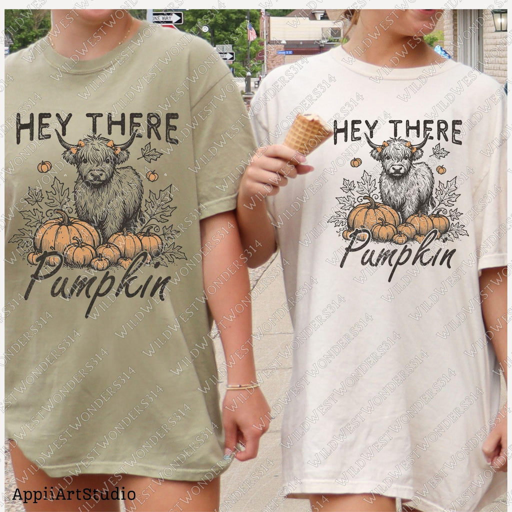 Hay there pumpkin Png, Fall sublimation, Baby highland cow Png, Retro fall graphic, Fall shirt design, Trendy fall girl design, Westerncow