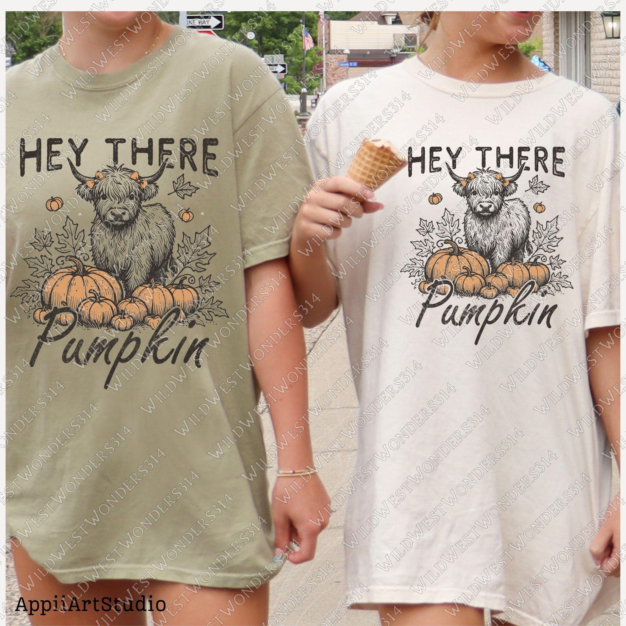 Hay there pumpkin Png, Fall sublimation, Baby highland cow Png, Retro fall graphic, Fall shirt design, Trendy fall girl design, Westerncow
