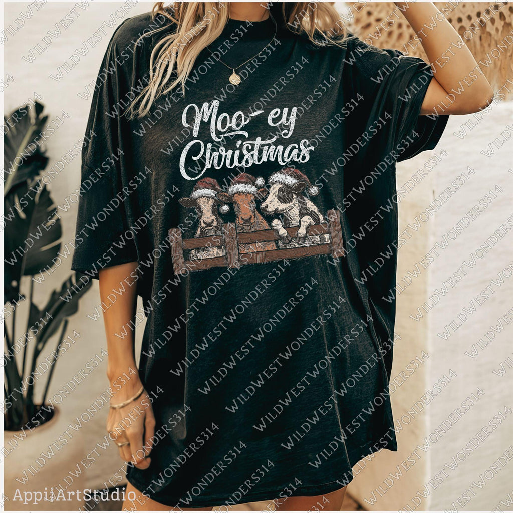 Western Christmas Sublimations, Designs Downloads, Vintage, Santa, Shirt Design Sublimation Downloads, Cowboy, Moo-ey Christmas Cattles Png