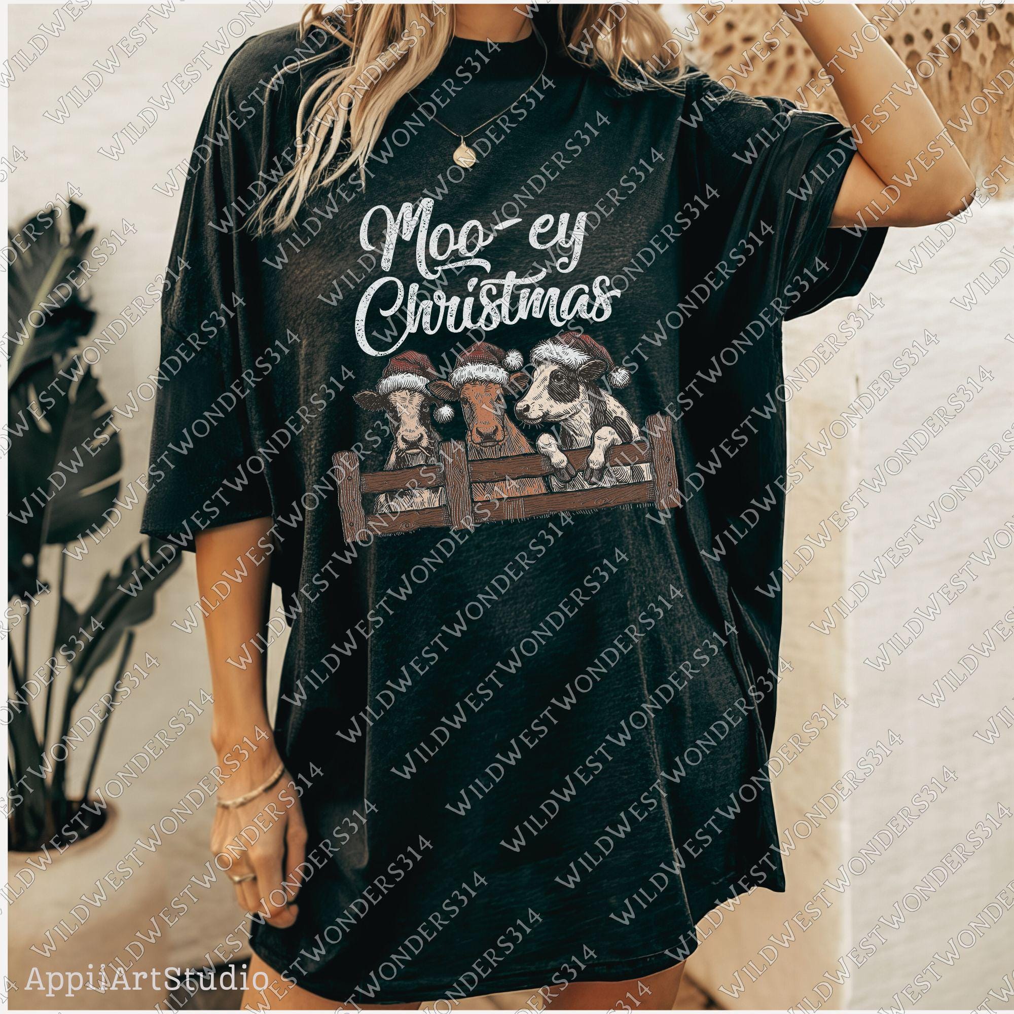 Western Christmas Sublimations, Designs Downloads, Vintage, Santa, Shirt Design Sublimation Downloads, Cowboy, Moo-ey Christmas Cattles Png