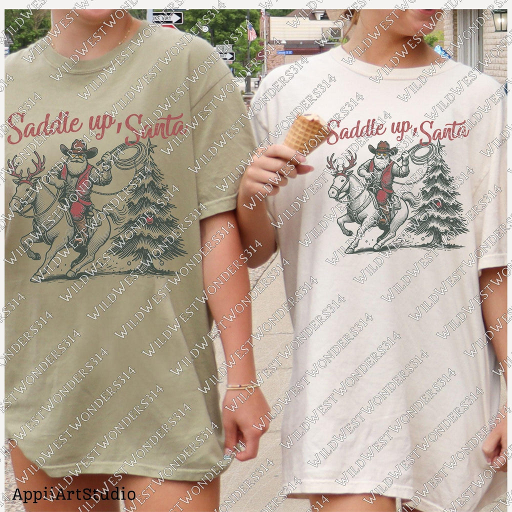 Western Christmas Sublimations, Designs Downloads, Farmhouse Christmas Png, Shirt Design Sublimation Downloads, Howdy, Saddle Up Santa PNG