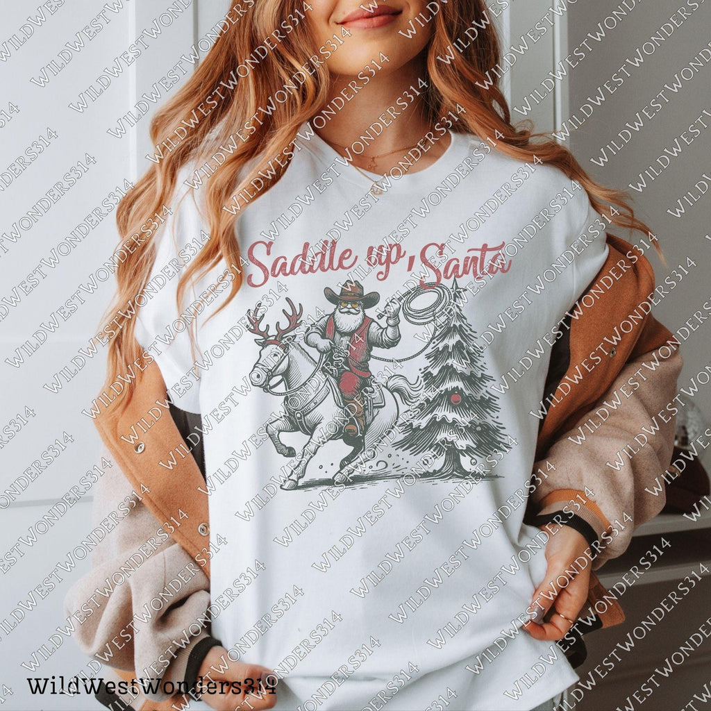Western Christmas Sublimations, Designs Downloads, Farmhouse Christmas Png, Shirt Design Sublimation Downloads, Howdy, Saddle Up Santa PNG