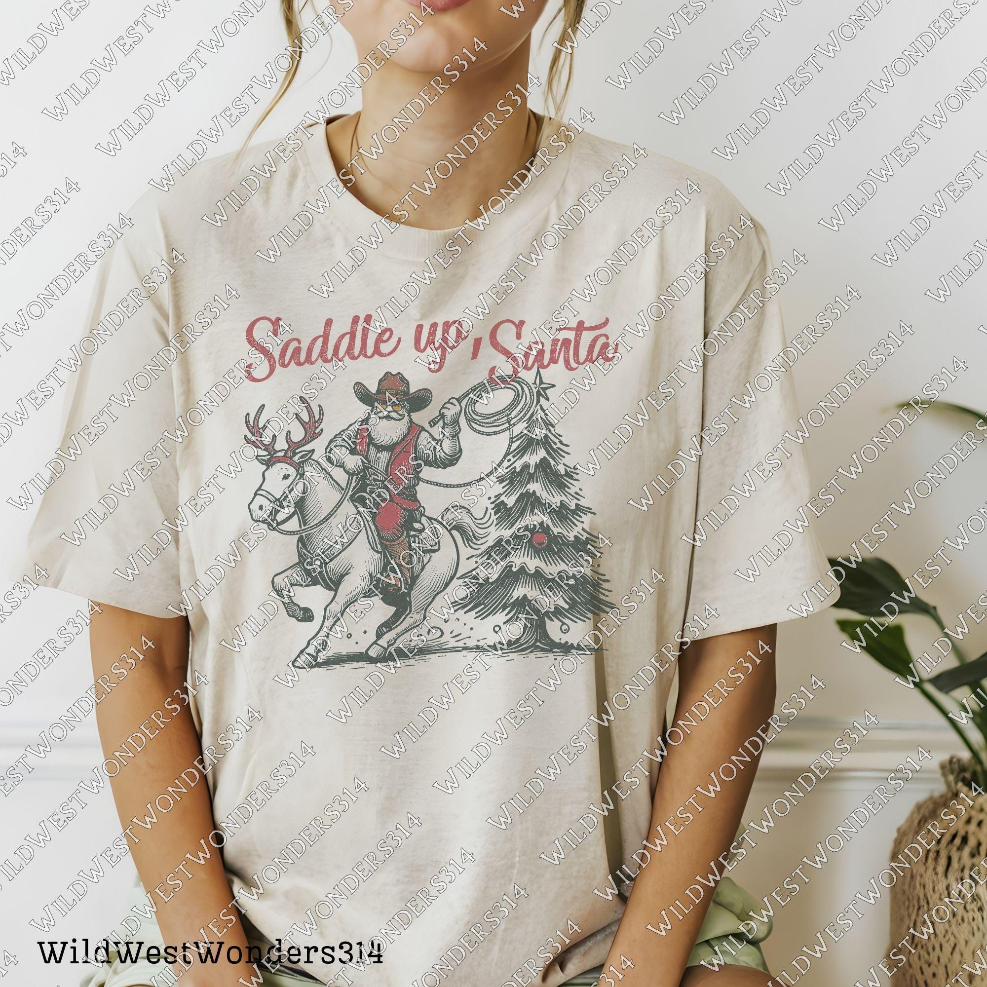 Western Christmas Sublimations, Designs Downloads, Farmhouse Christmas Png, Shirt Design Sublimation Downloads, Howdy, Saddle Up Santa PNG