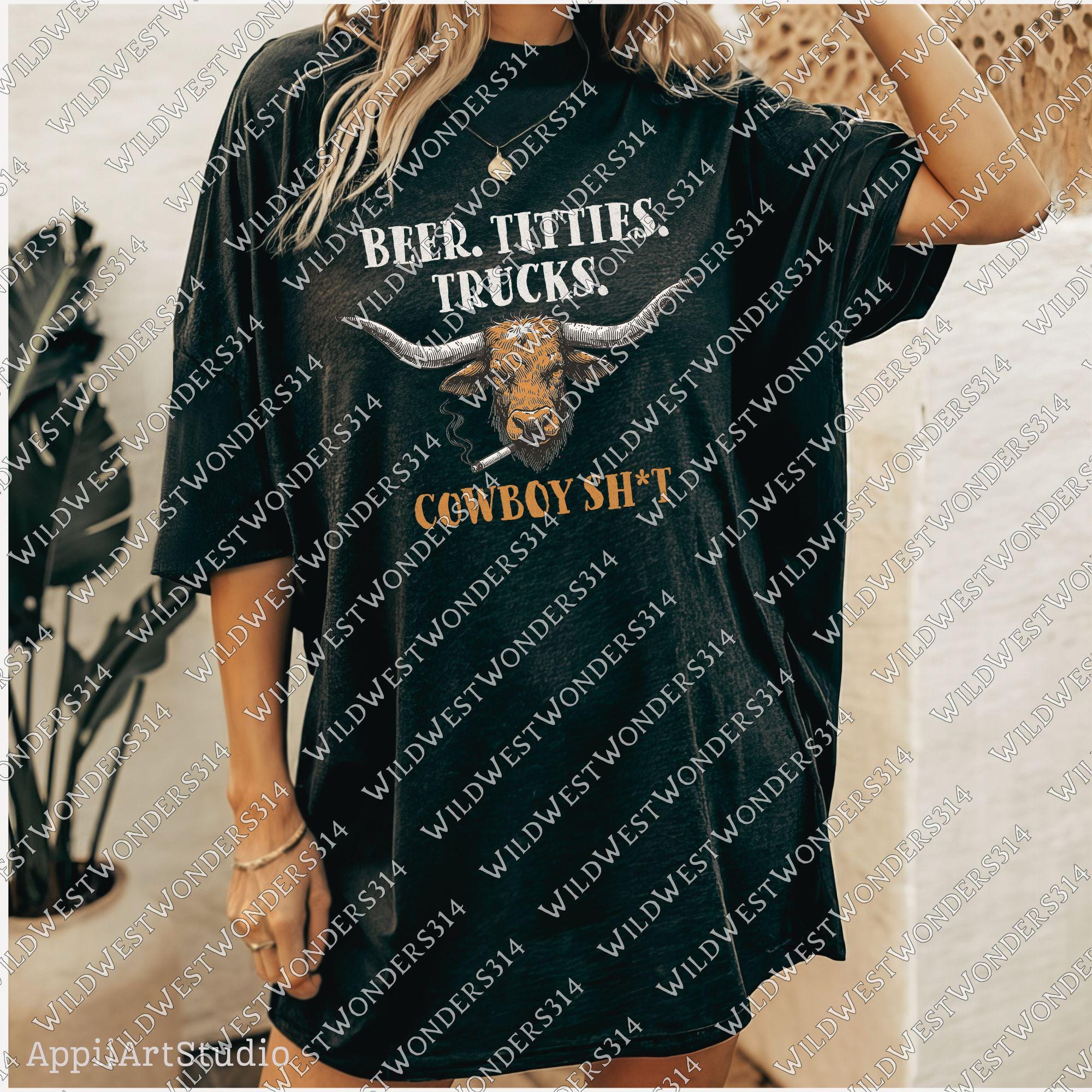 Beer Titties Trucks Longhorn Png, Western Cowboy Design PNG, Western Country Humor PNG, Vintage Style PNG, Rustic Texas Style, Deser Png