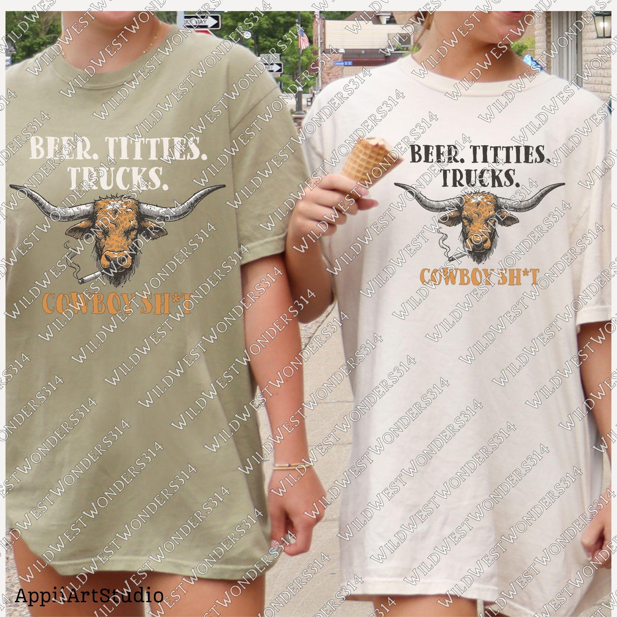 Beer Titties Trucks Longhorn Png, Western Cowboy Design PNG, Western Country Humor PNG, Vintage Style PNG, Rustic Texas Style, Deser Png