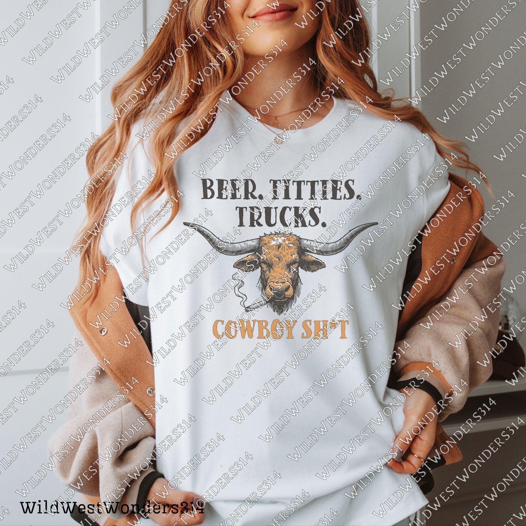 Beer Titties Trucks Longhorn Png, Western Cowboy Design PNG, Western Country Humor PNG, Vintage Style PNG, Rustic Texas Style, Deser Png