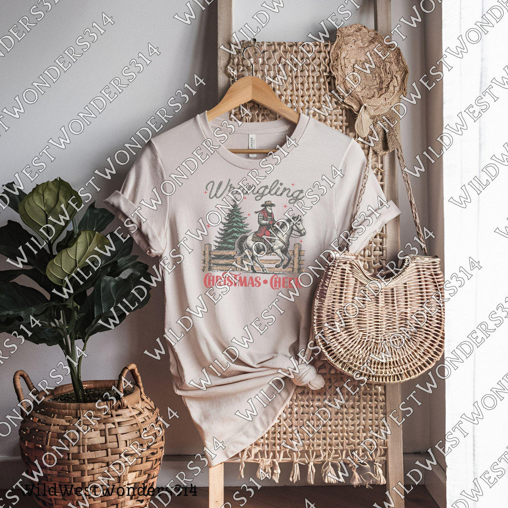 Wrangling Christmas Cheer, Retro Santa Claus Png, Vintage Christmas graphic for sublimation and DTG printing, Funny Christmas T-shirt design