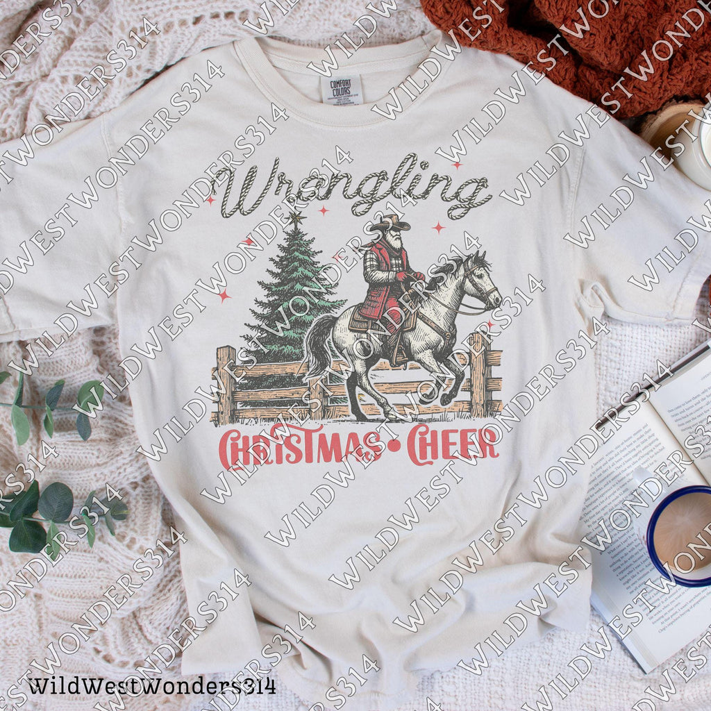 Wrangling Christmas Cheer, Retro Santa Claus Png, Vintage Christmas graphic for sublimation and DTG printing, Funny Christmas T-shirt design