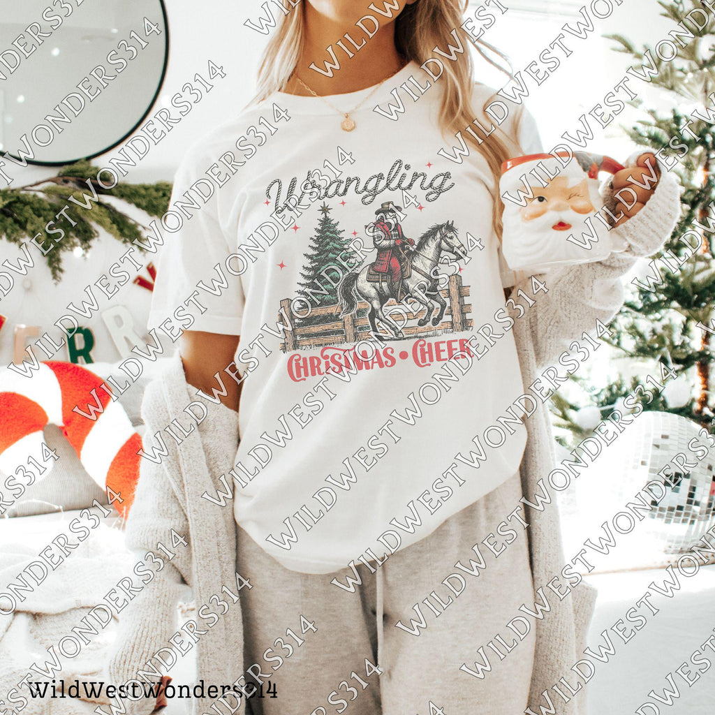 Wrangling Christmas Cheer, Retro Santa Claus Png, Vintage Christmas graphic for sublimation and DTG printing, Funny Christmas T-shirt design