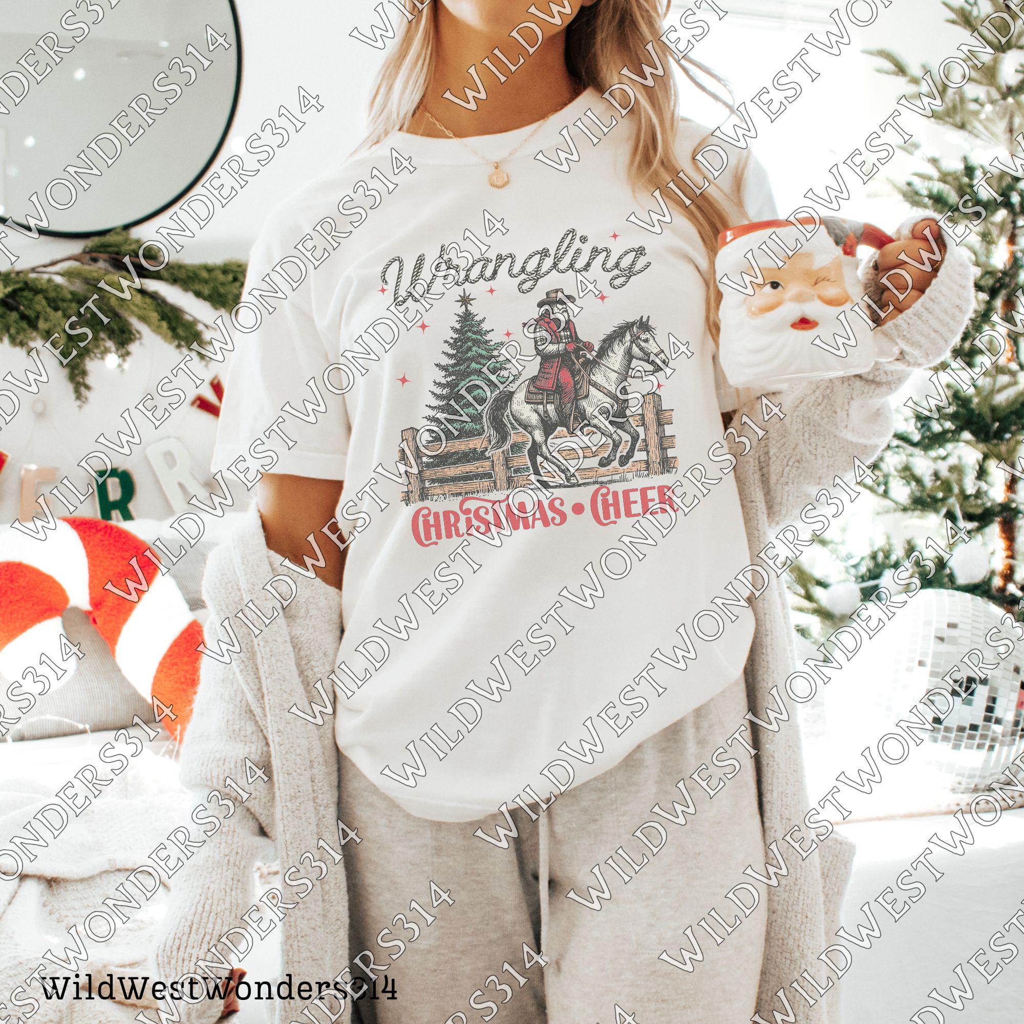 Wrangling Christmas Cheer, Retro Santa Claus Png, Vintage Christmas graphic for sublimation and DTG printing, Funny Christmas T-shirt design