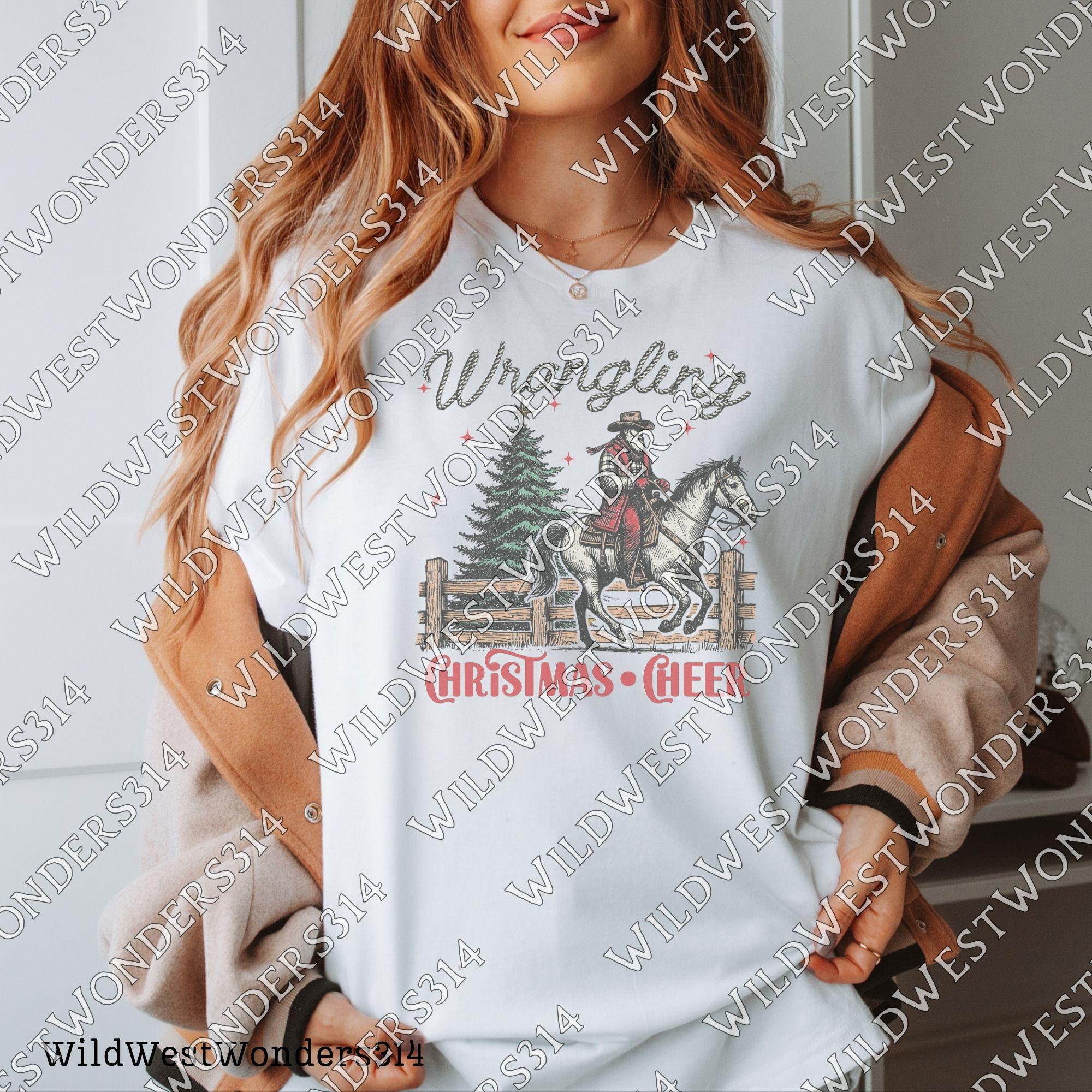 Wrangling Christmas Cheer, Retro Santa Claus Png, Vintage Christmas graphic for sublimation and DTG printing, Funny Christmas T-shirt design