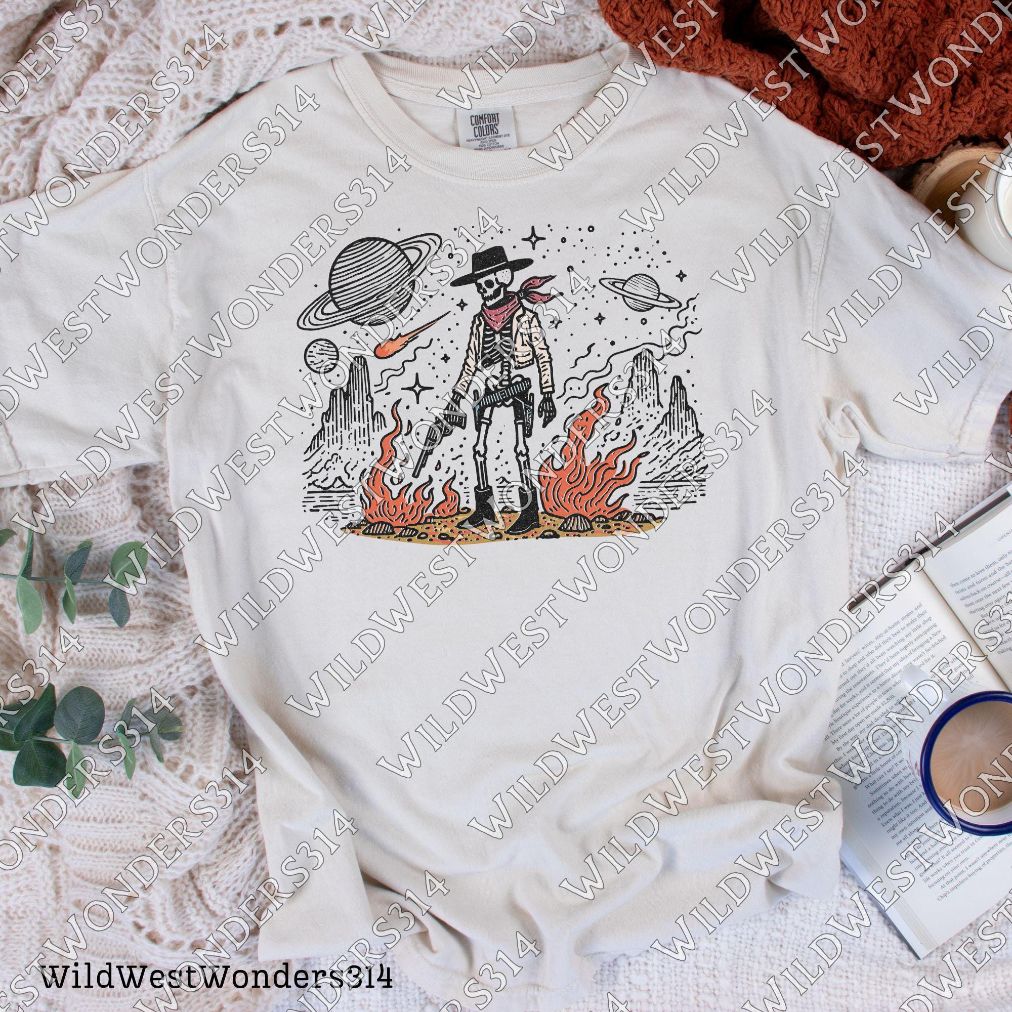 Space Cowboy Skeleton Png, Cosmic Western Cowboy Skull Design PNG, Vintage Style PNG, Sci-Fi Skeleton Cowboy, Outer Space Wild West Design