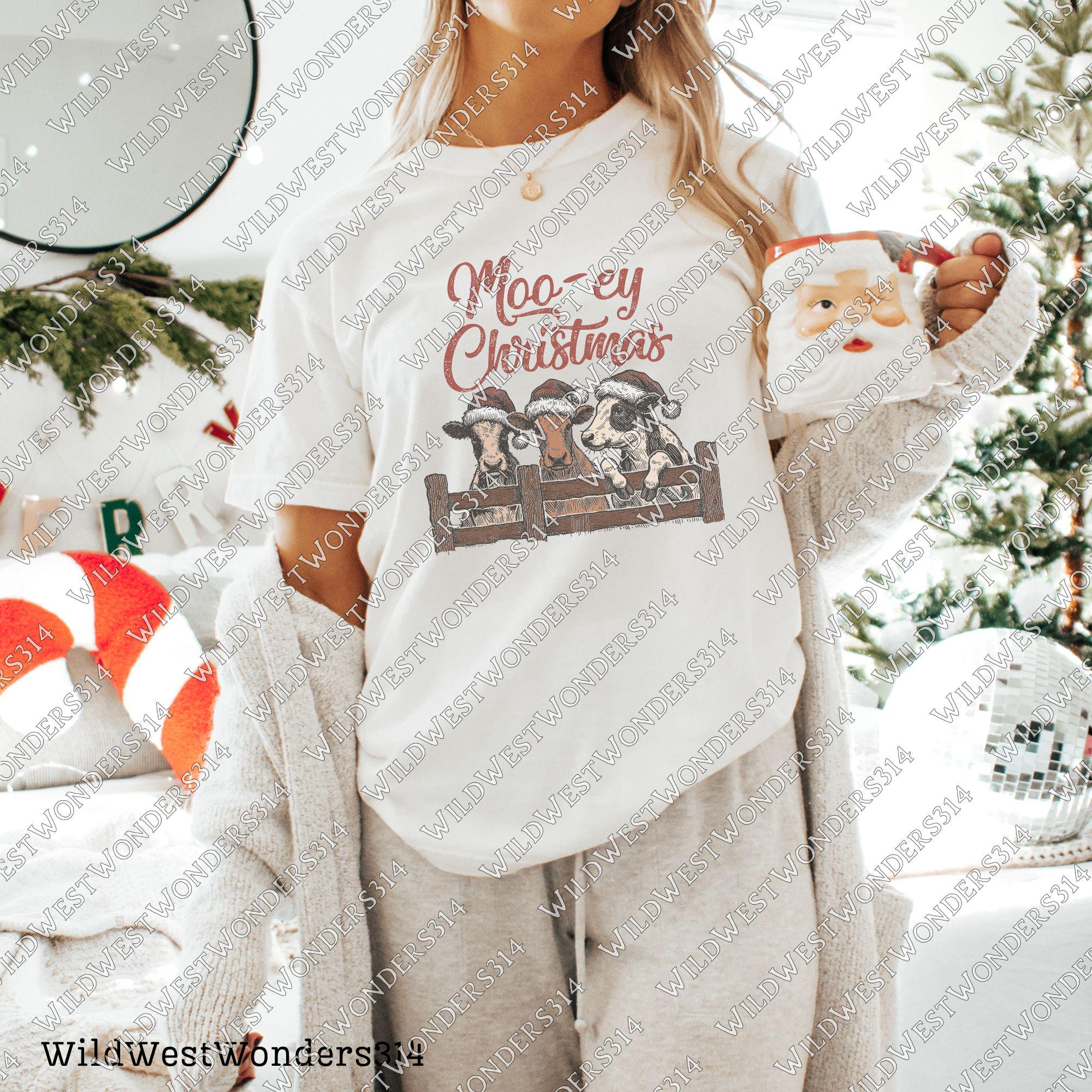 Western Christmas Sublimations, Designs Downloads, Vintage, Santa, Shirt Design Sublimation Downloads, Cowboy, Moo-ey Christmas Cattles Png