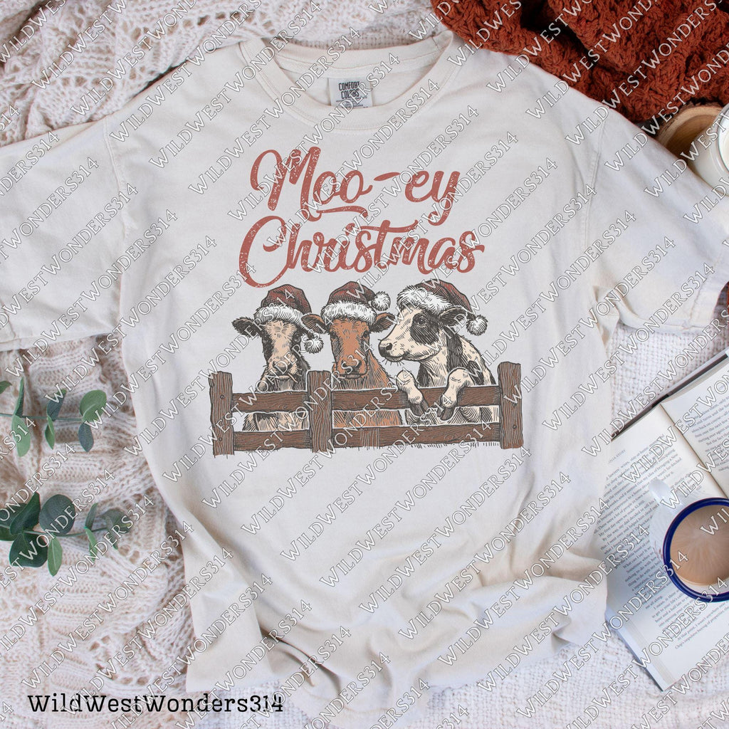 Western Christmas Sublimations, Designs Downloads, Vintage, Santa, Shirt Design Sublimation Downloads, Cowboy, Moo-ey Christmas Cattles Png