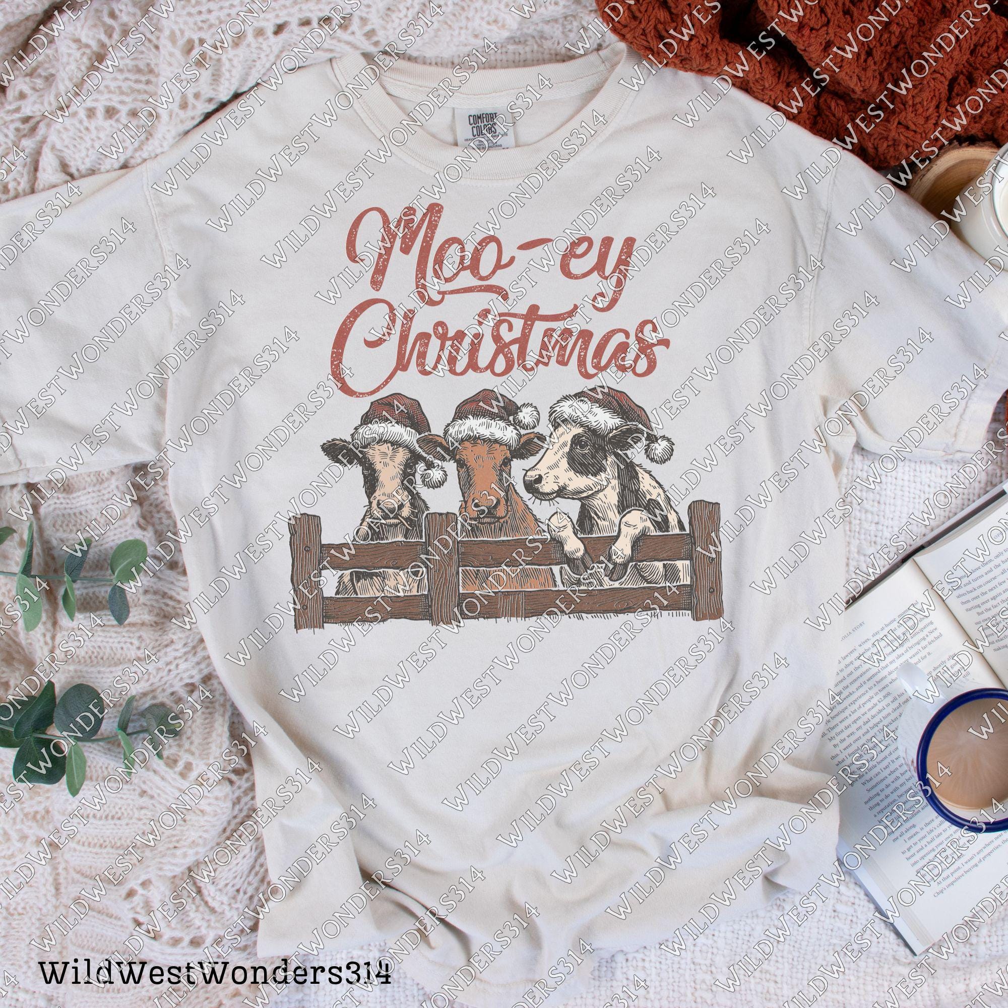 Western Christmas Sublimations, Designs Downloads, Vintage, Santa, Shirt Design Sublimation Downloads, Cowboy, Moo-ey Christmas Cattles Png