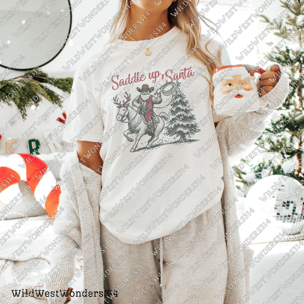 Western Christmas Sublimations, Designs Downloads, Farmhouse Christmas Png, Shirt Design Sublimation Downloads, Howdy, Saddle Up Santa PNG