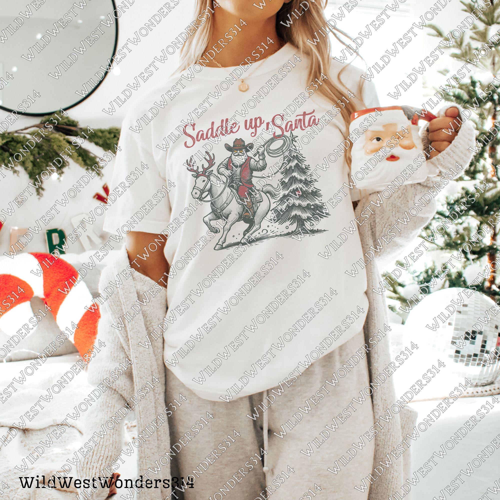 Western Christmas Sublimations, Designs Downloads, Farmhouse Christmas Png, Shirt Design Sublimation Downloads, Howdy, Saddle Up Santa PNG