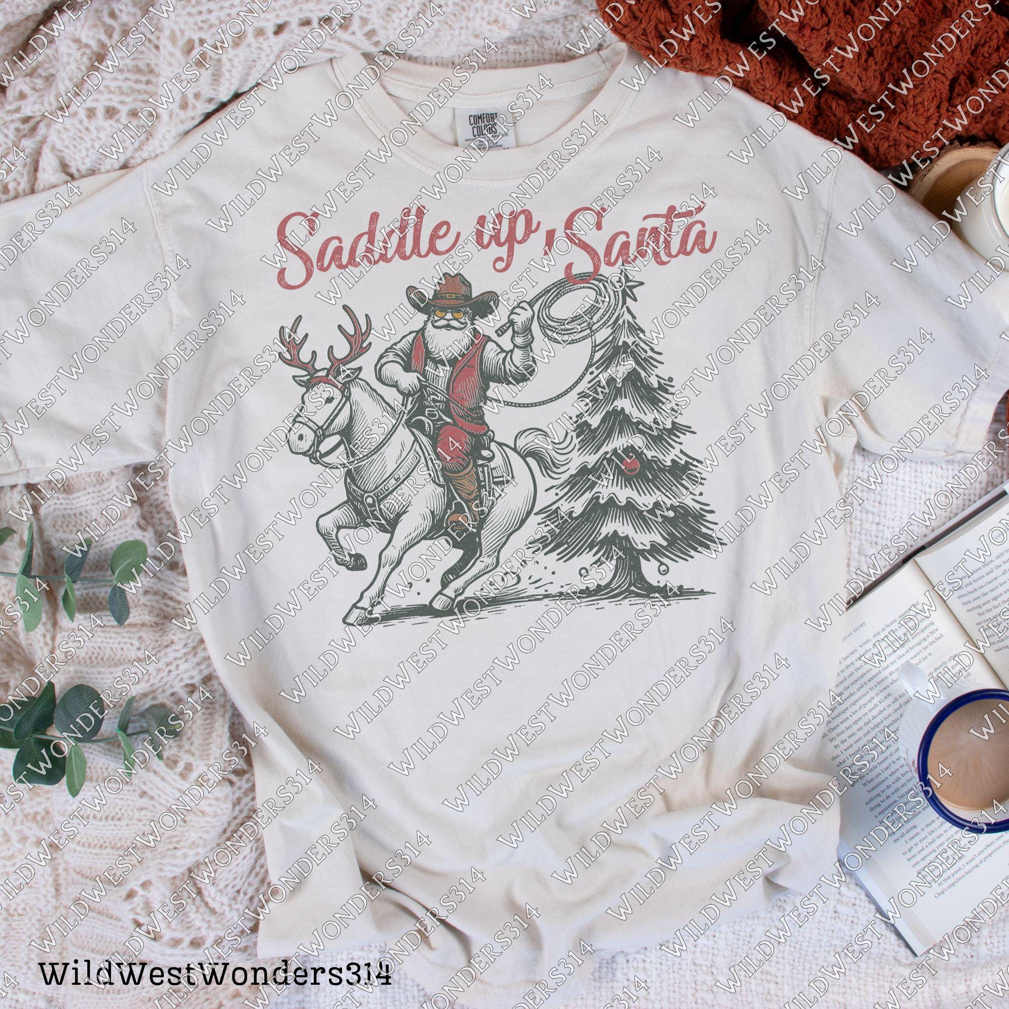 Western Christmas Sublimations, Designs Downloads, Farmhouse Christmas Png, Shirt Design Sublimation Downloads, Howdy, Saddle Up Santa PNG
